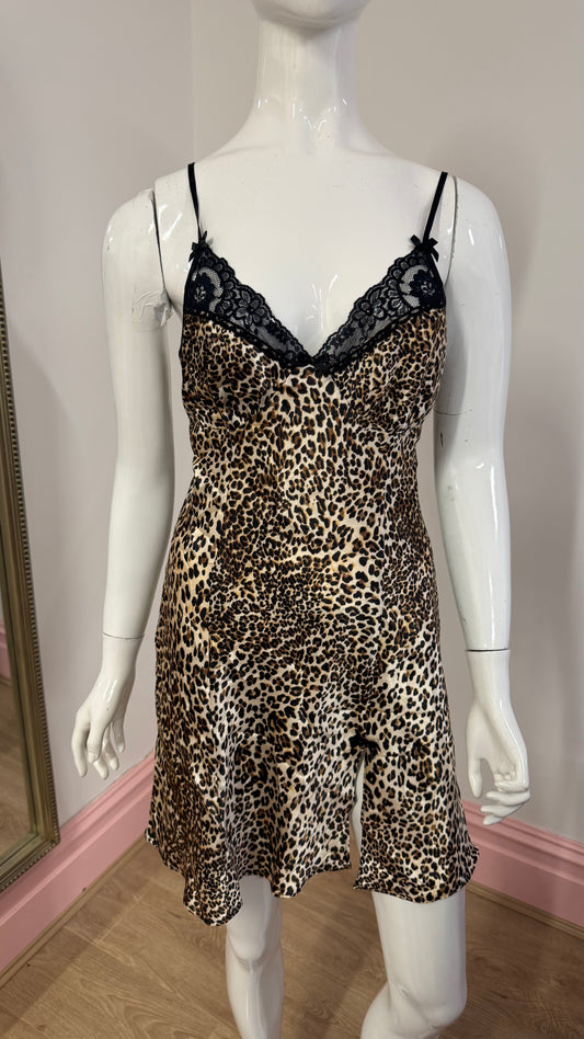 220 Leopard print satin slip dress