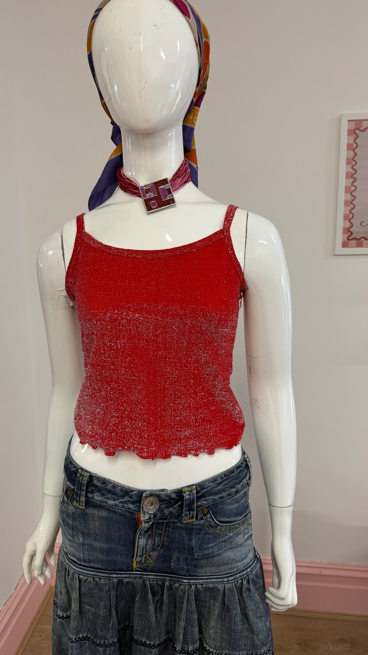 51 Red glitter cami top