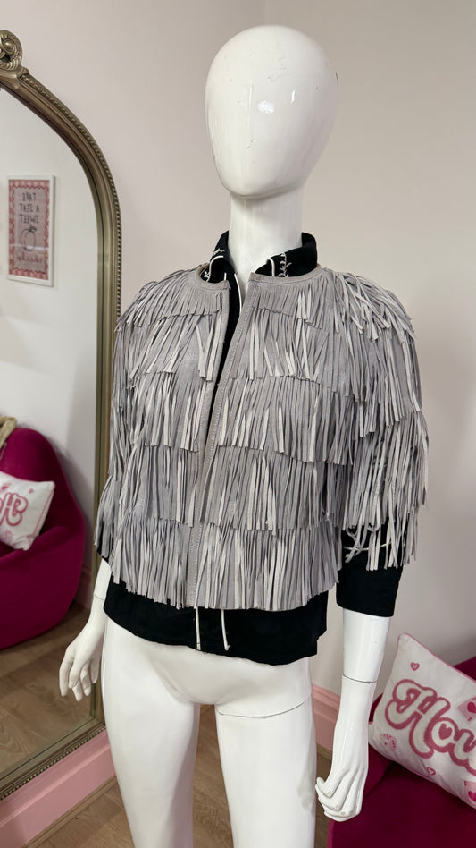 279 Mint Velvet Grey suede fringed jacket