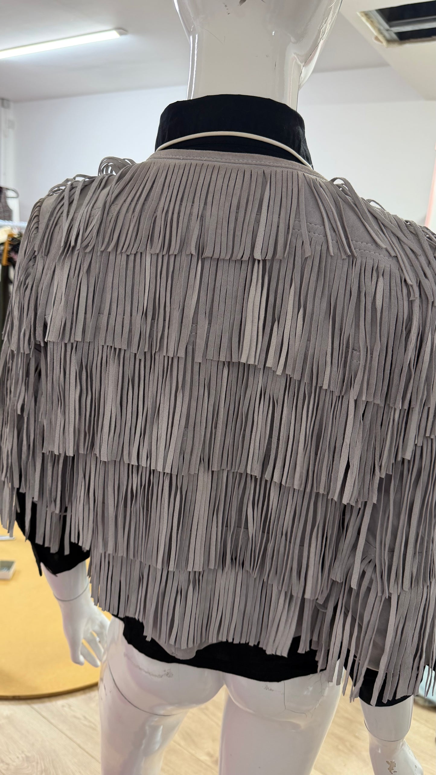 279 Mint Velvet Grey suede fringed jacket