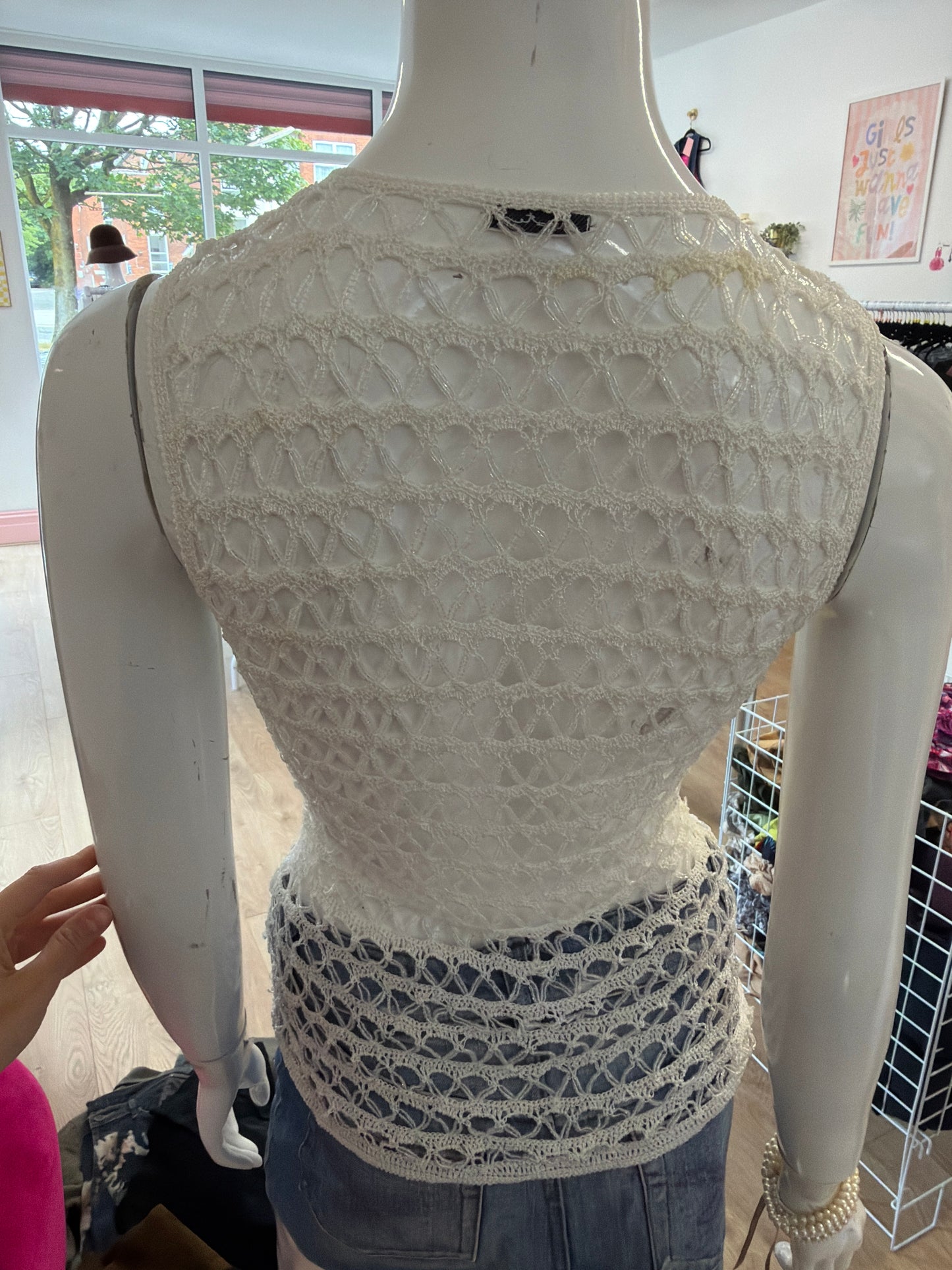 526 White net beaded tank top