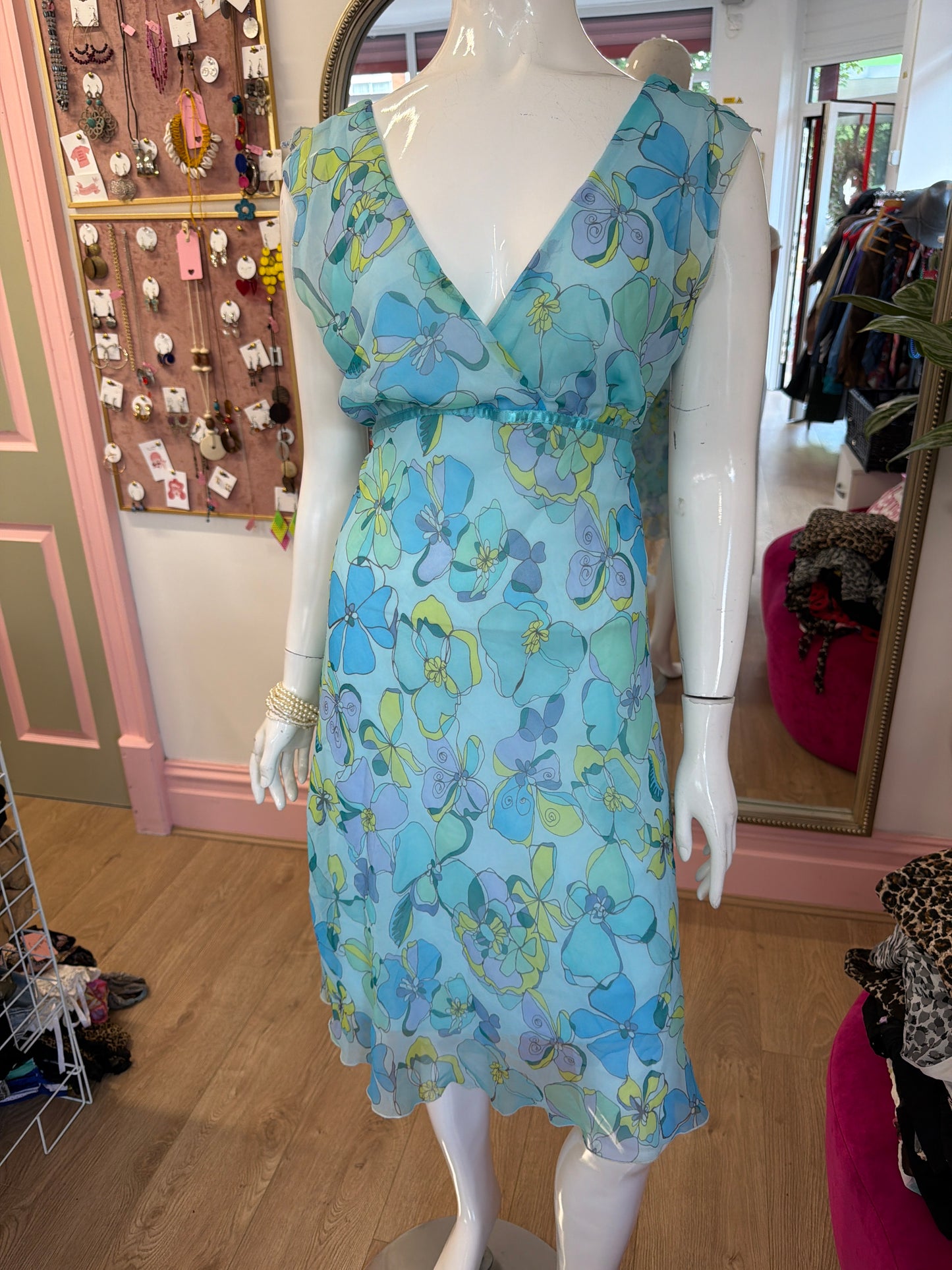 521 Blue mesh floral dress