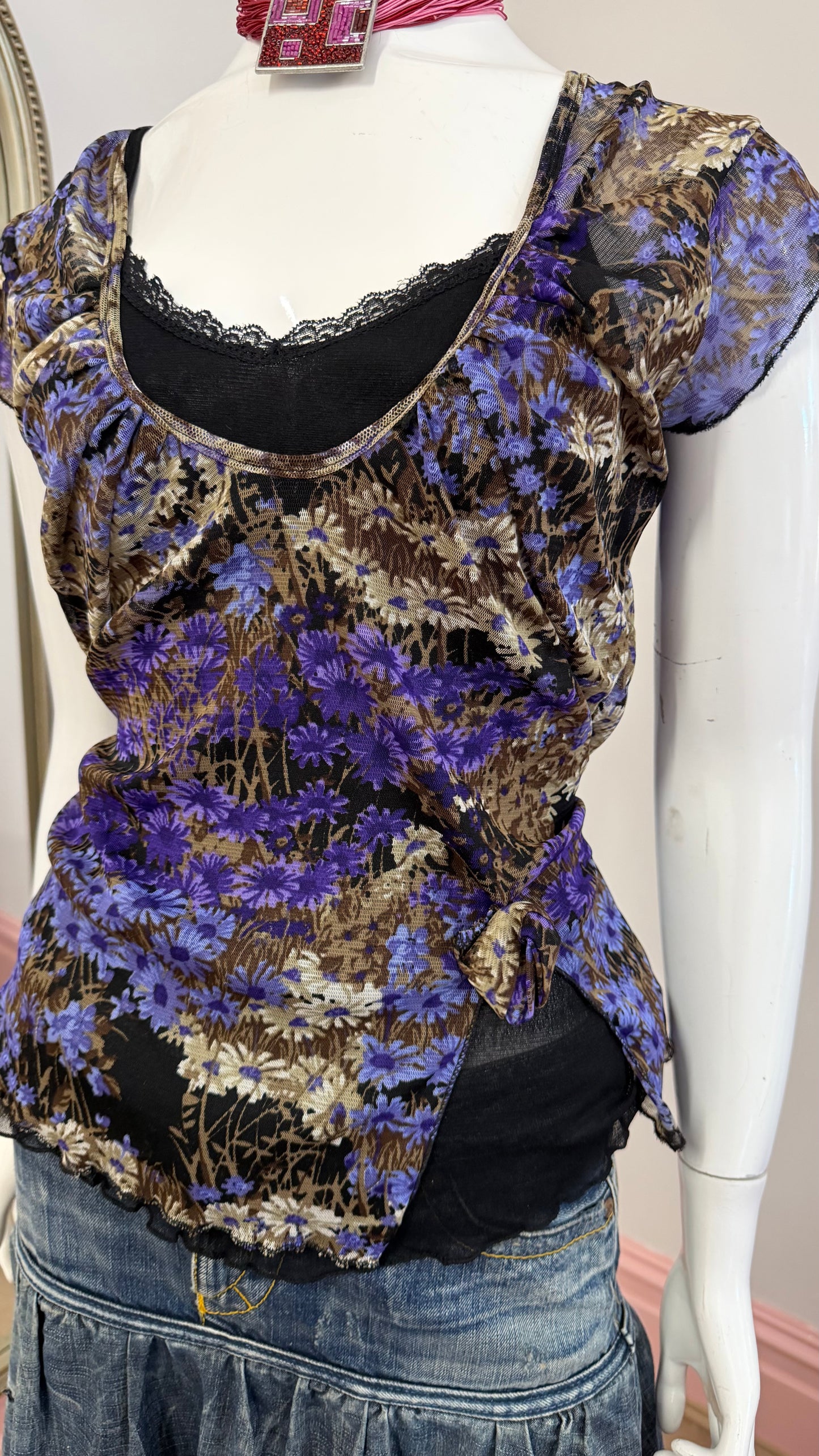 66 floral mesh top