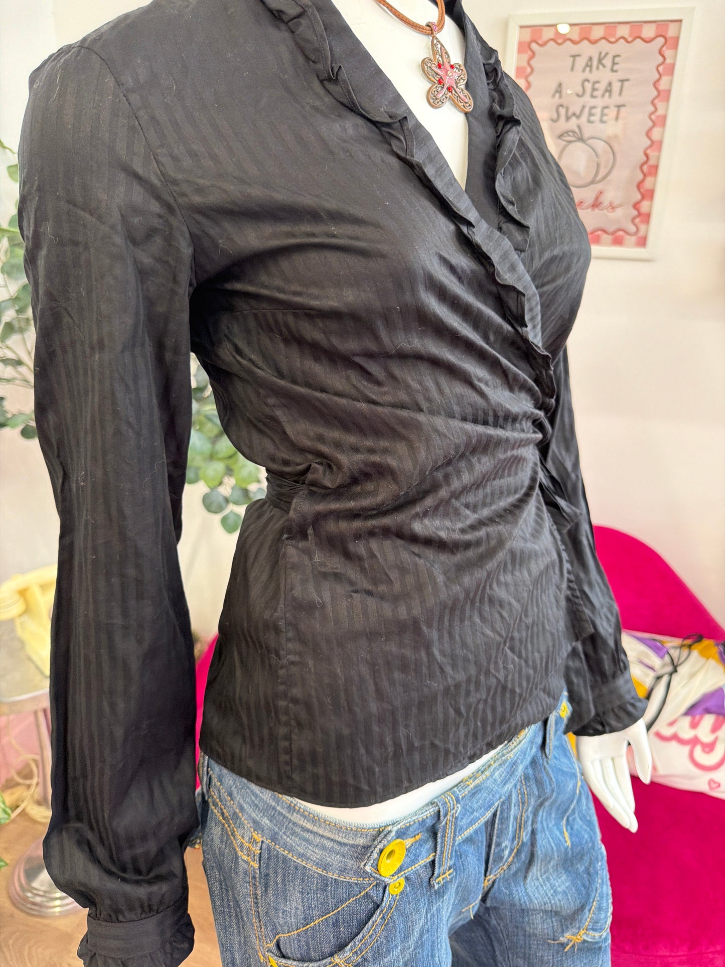 483 Massimo Dutti Black wrap shirt