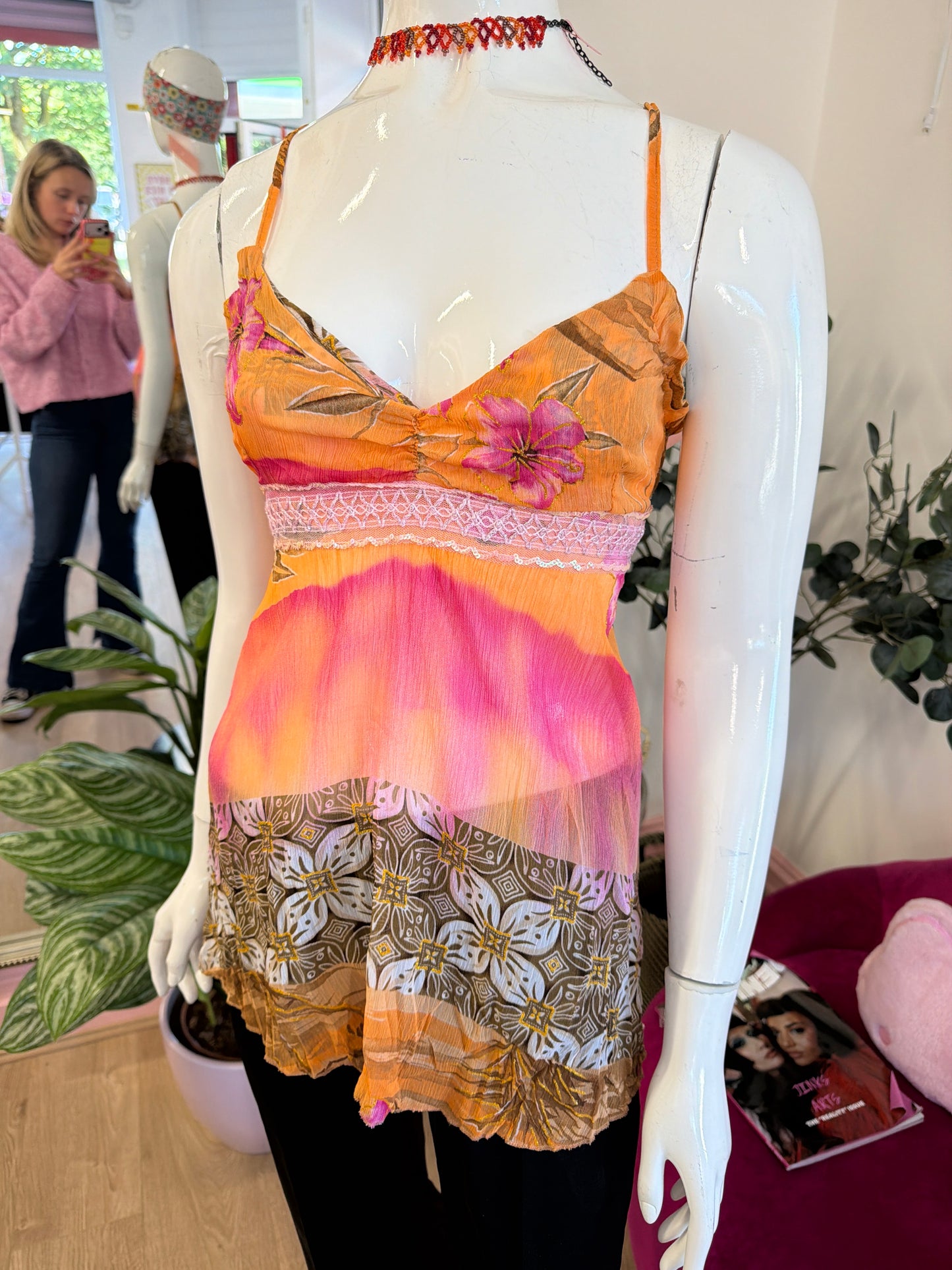 369 Orange floral cami top
