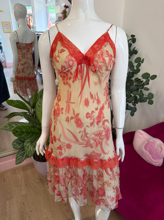 451 Beige & coral floral dress