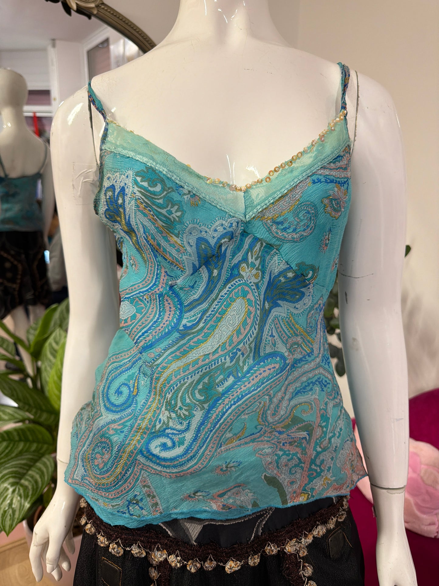 424 Blue mesh cami top