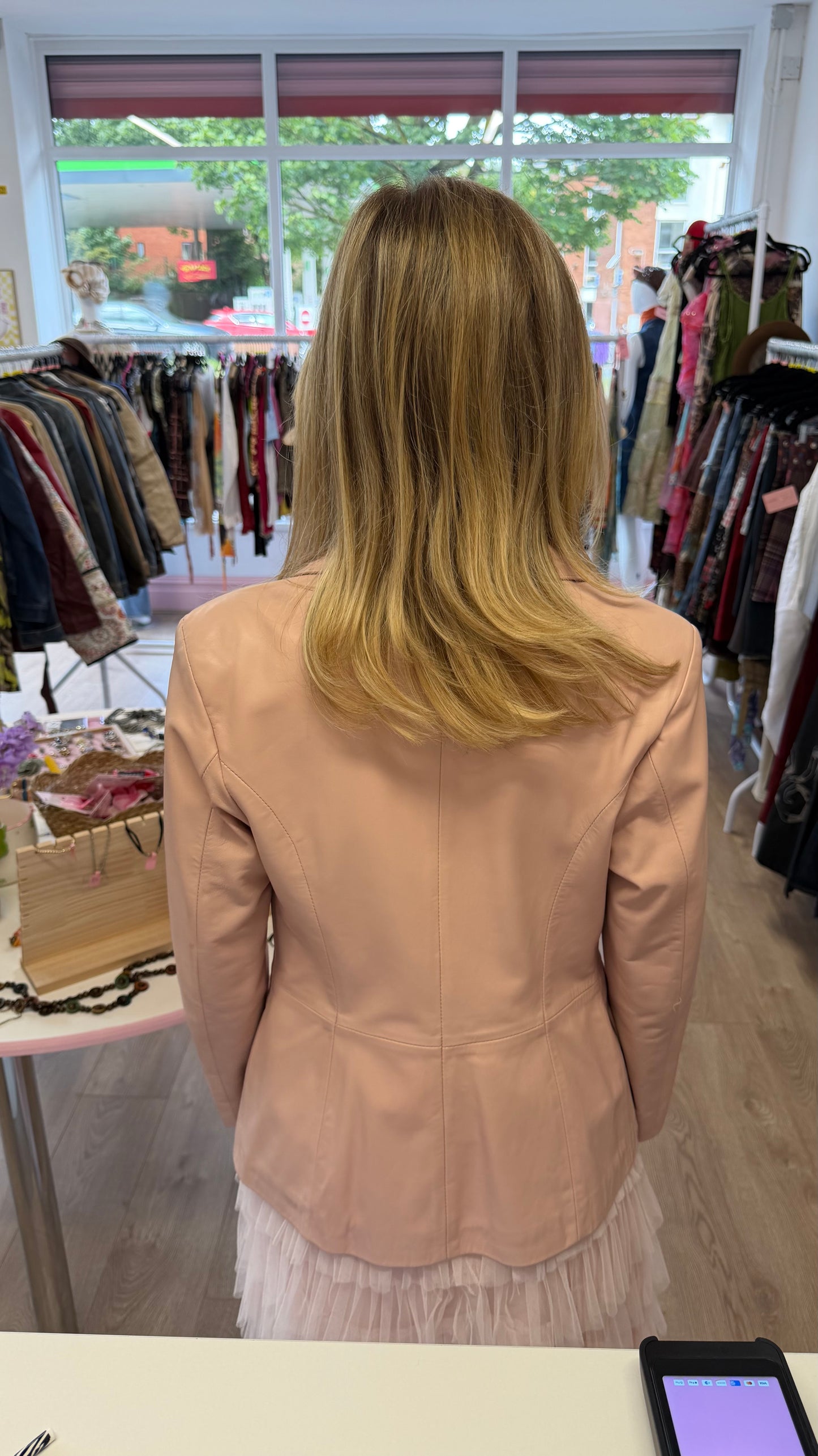 338 pink leather blazer jacket