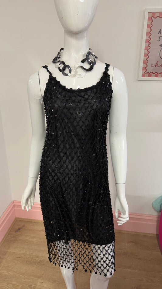 217 Sequin black net dress