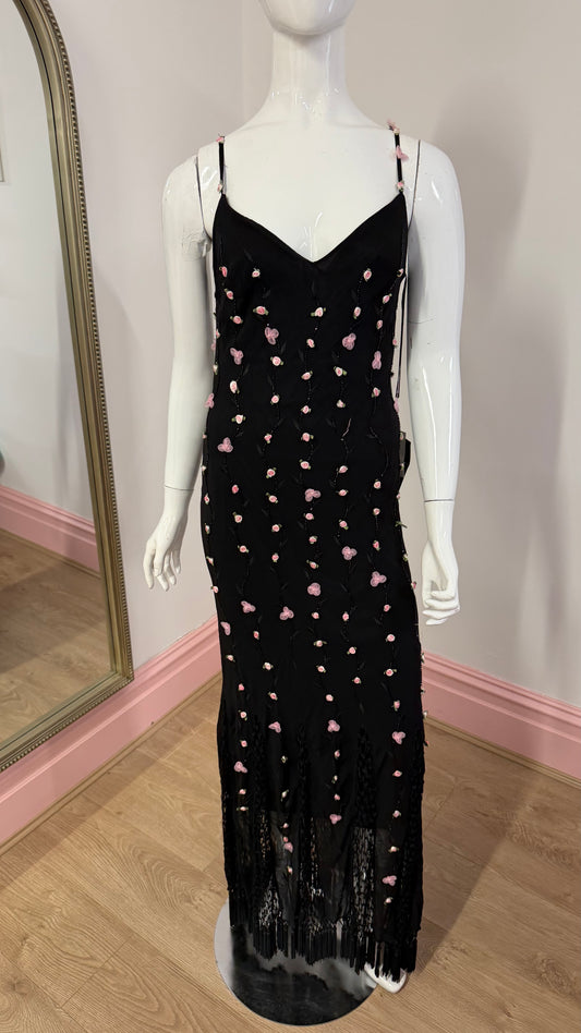 219 Black maxi dress with rose detailing