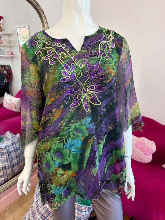 625 embroidered sheer top Size XL