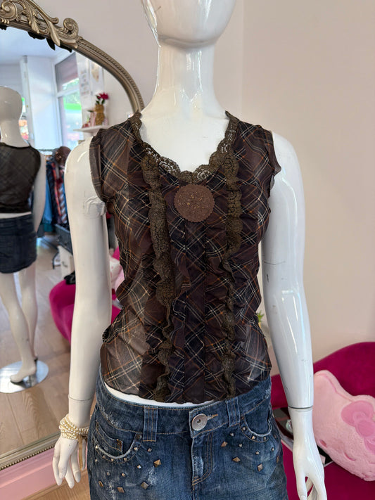537 Brown frill top