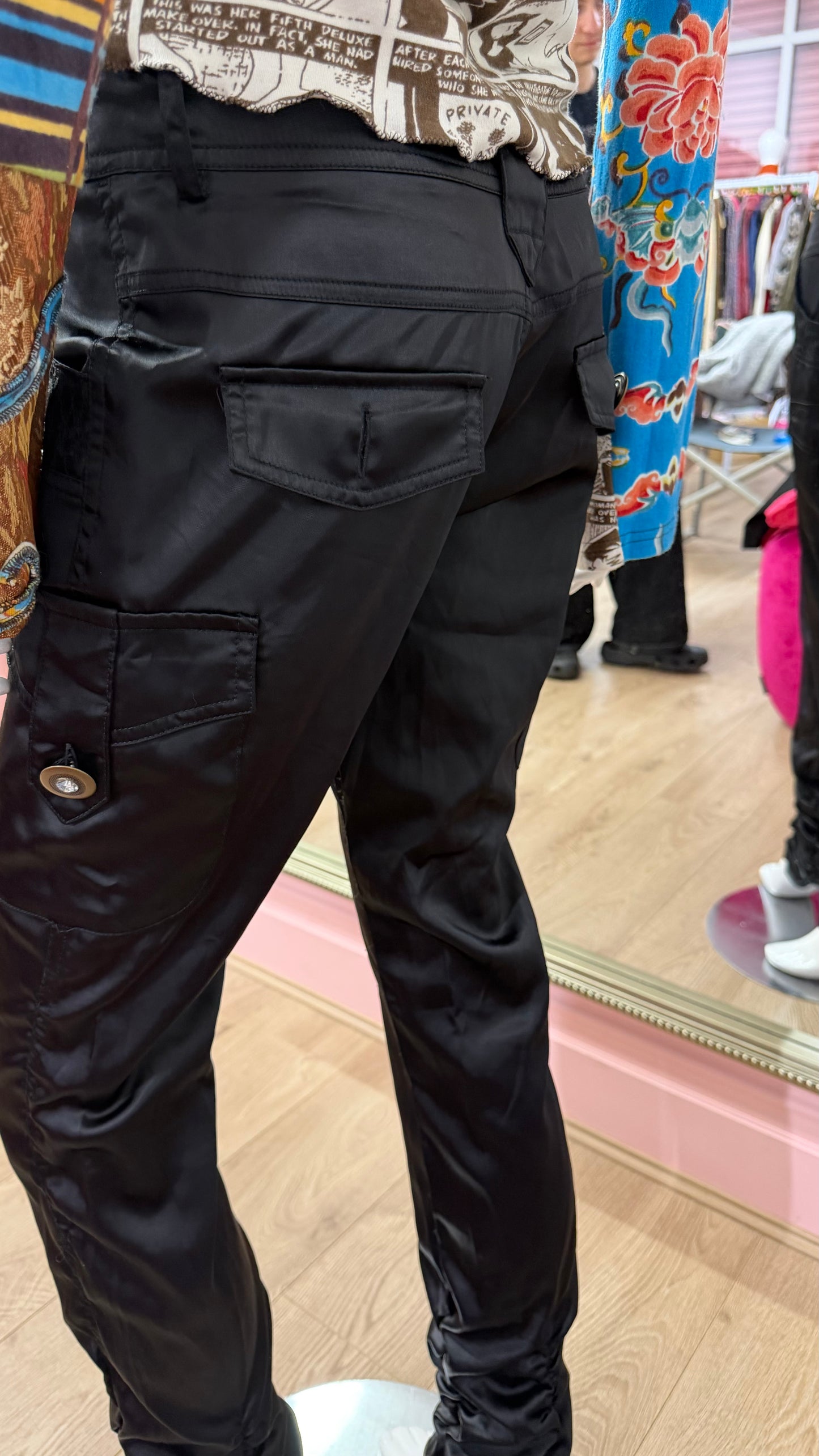 157 black satin trousers