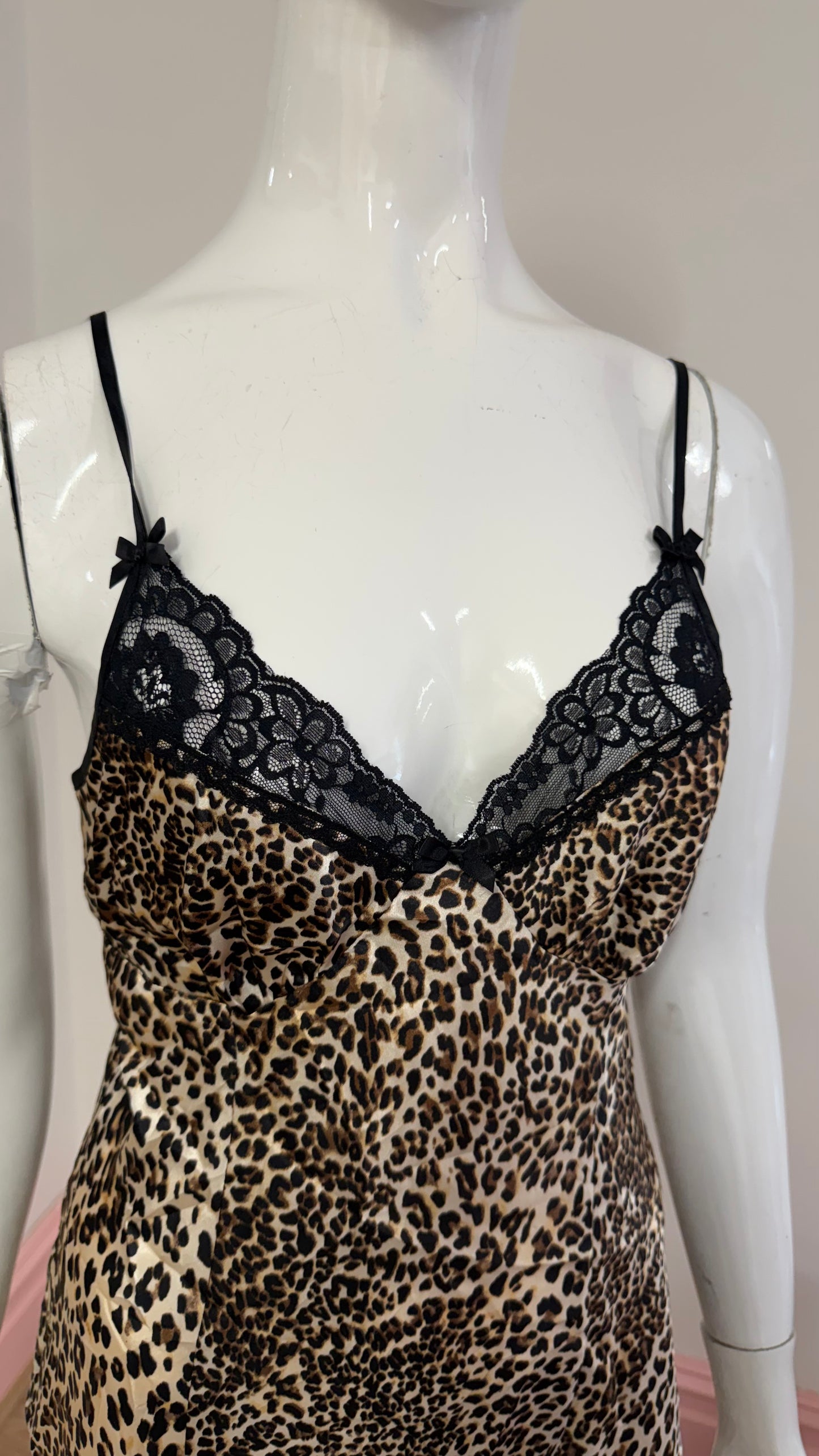 220 Leopard print satin slip dress