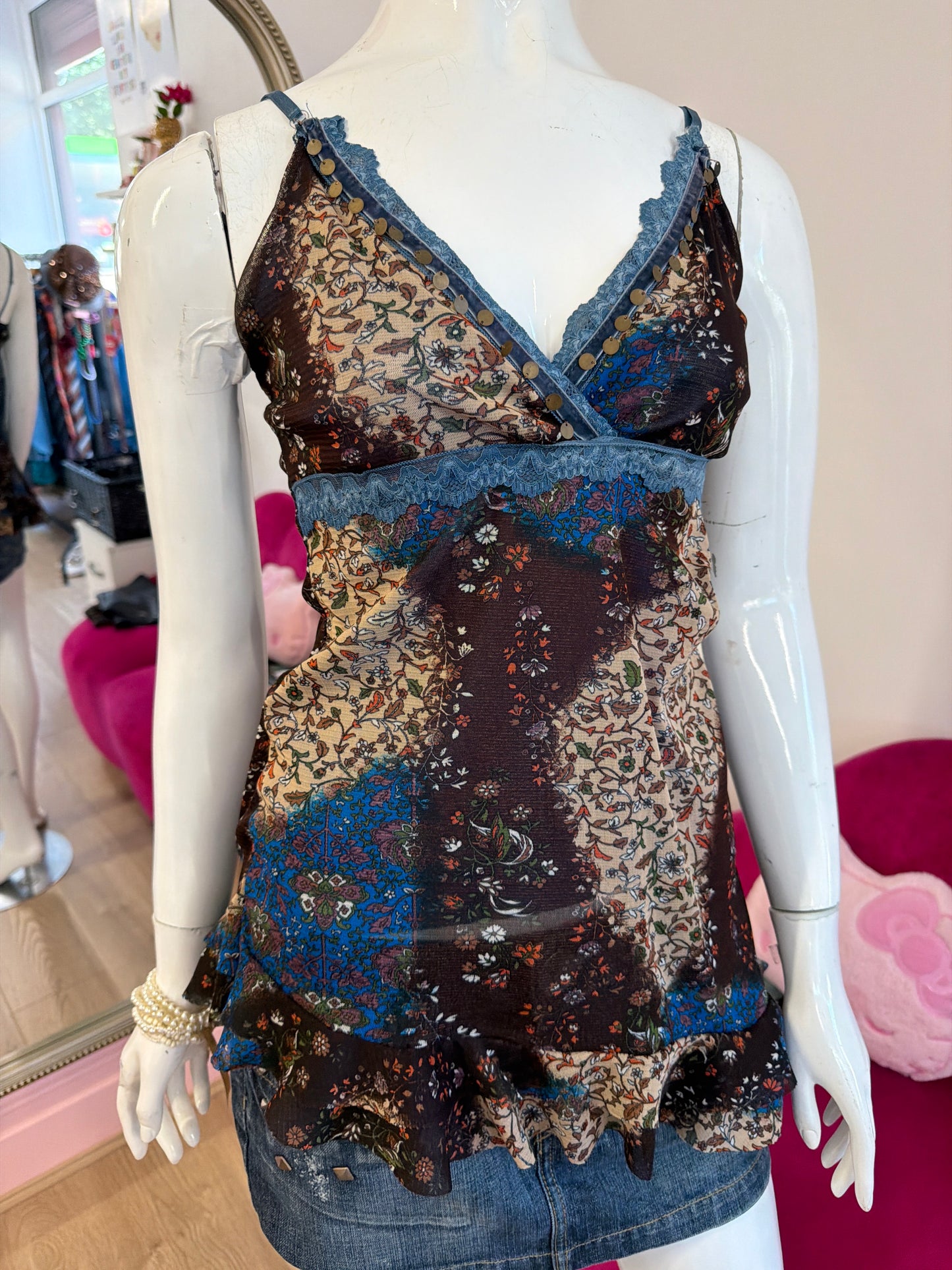 540 floral mesh cami top