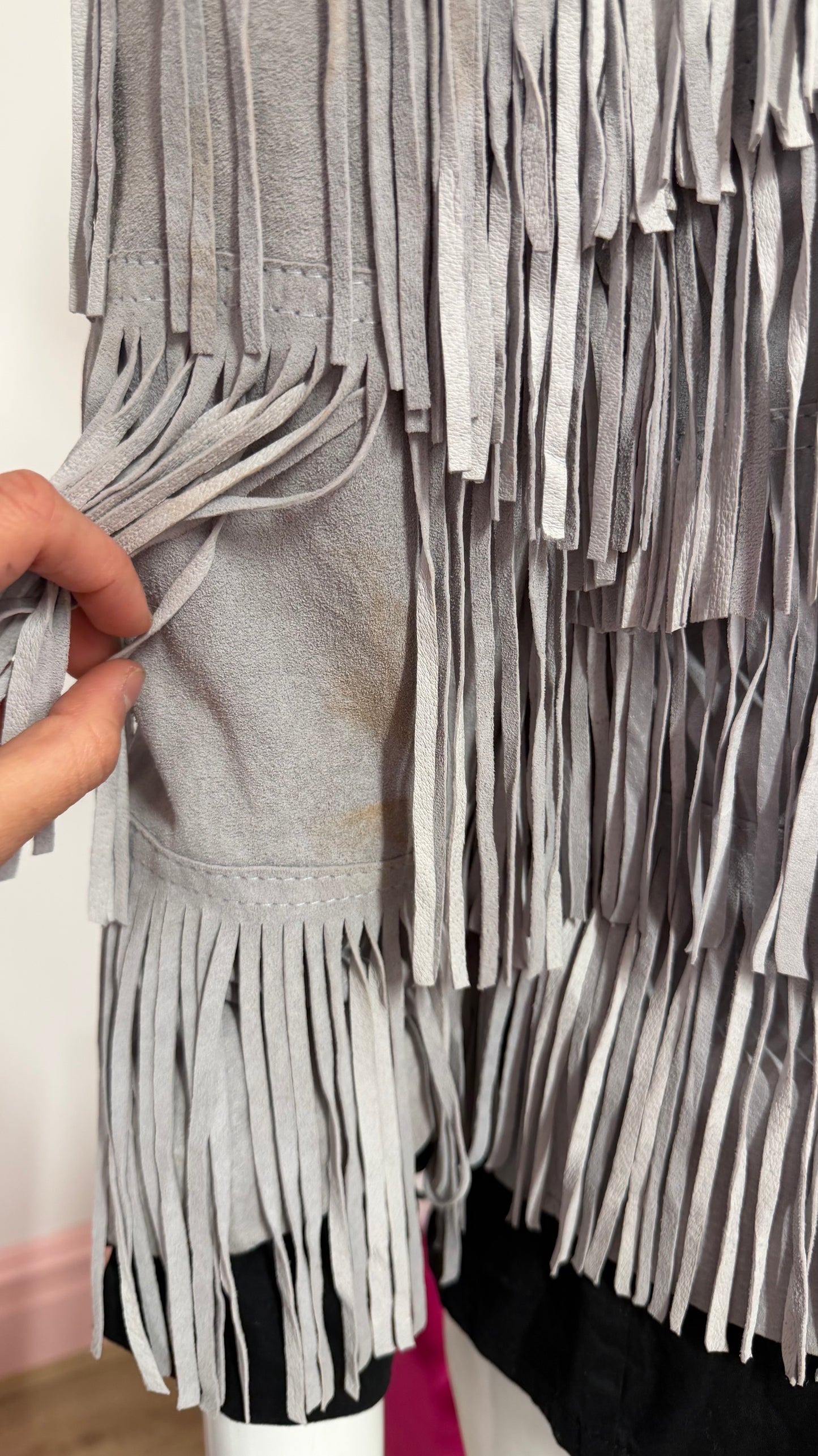 279 Mint Velvet Grey suede fringed jacket