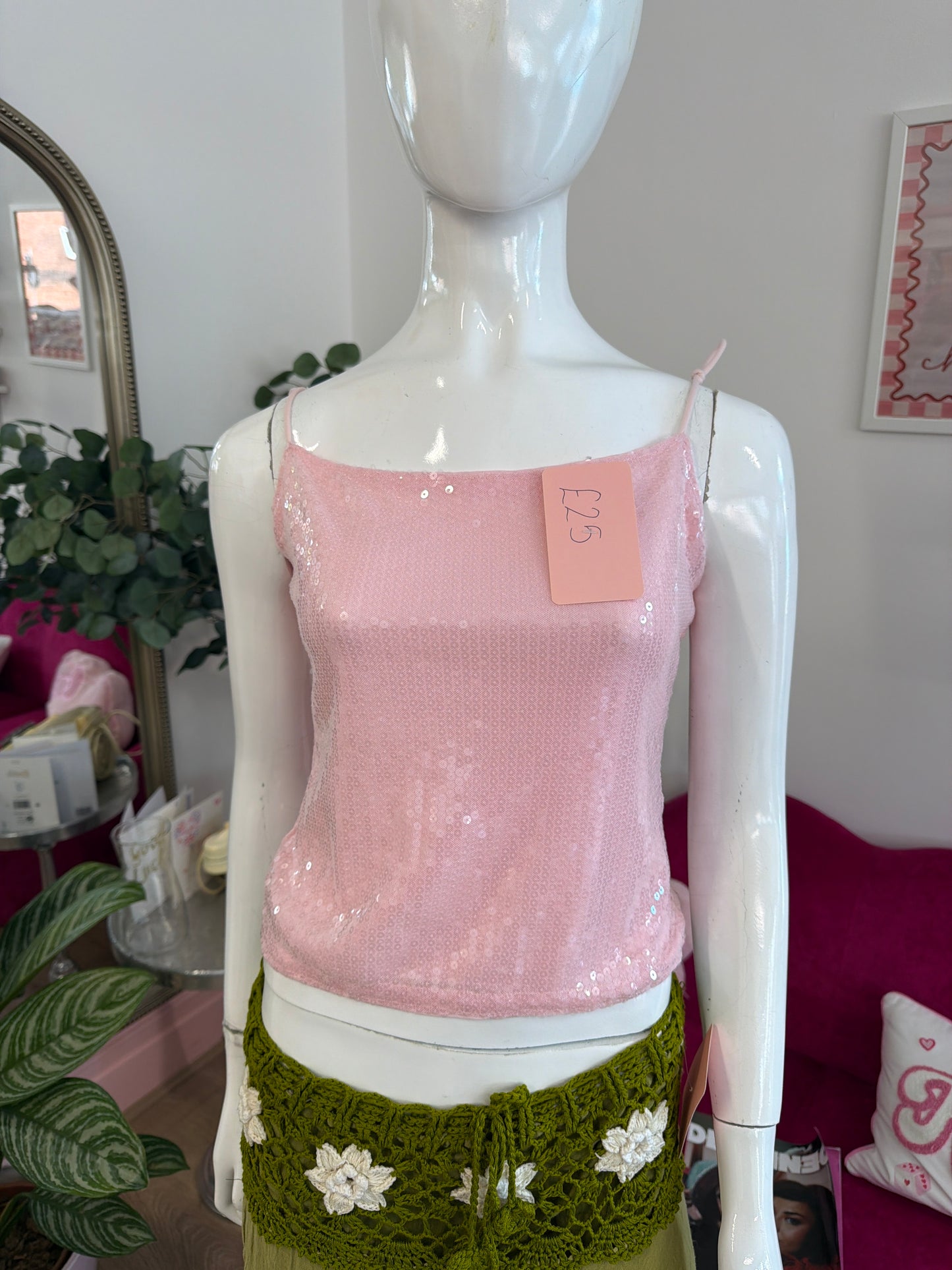 385 Sequin pink cami top