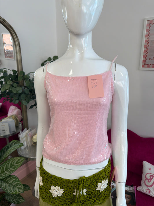 385 Sequin pink cami top