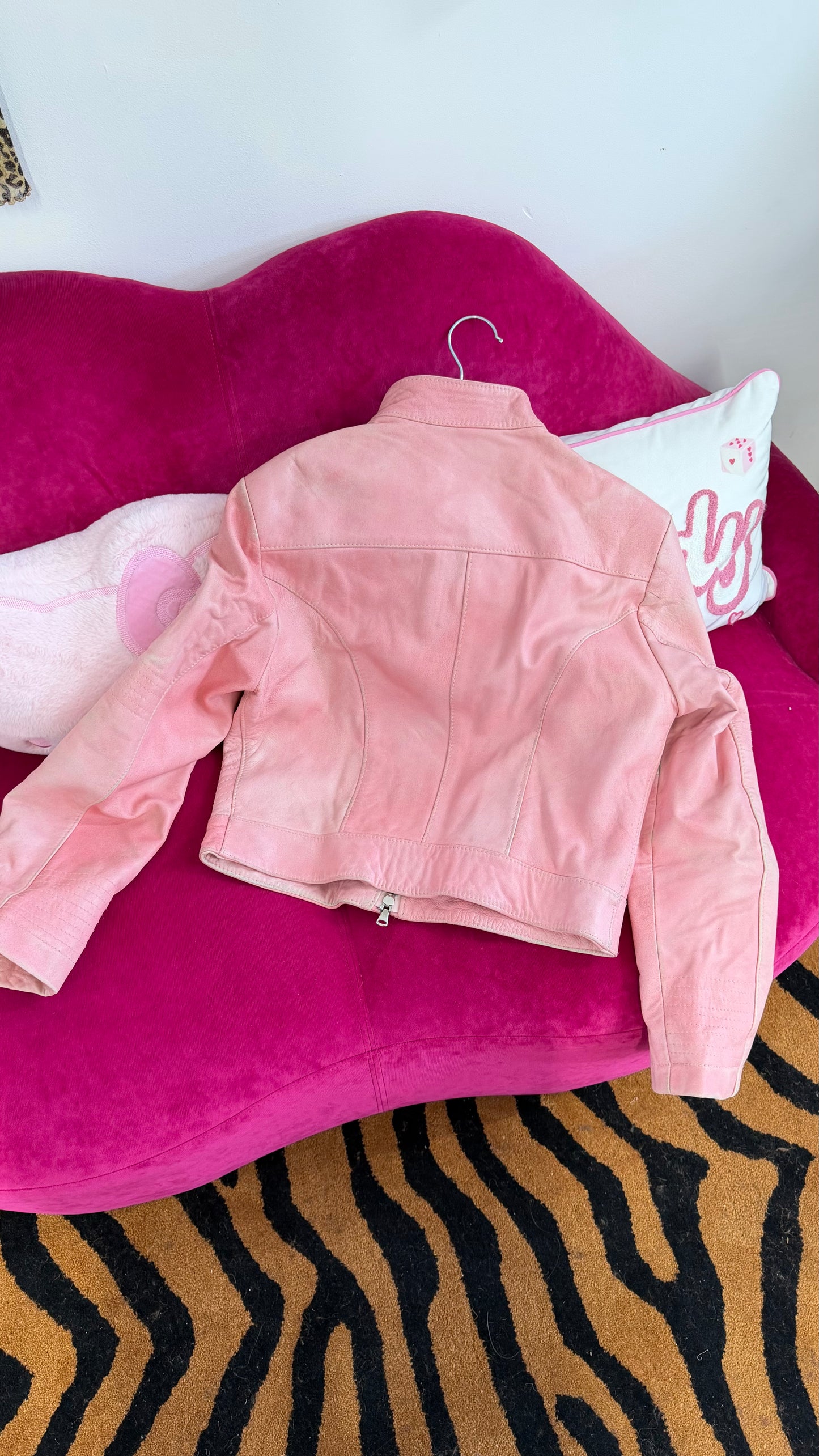 657 Pink soft leather jacket Size Uk 8/10