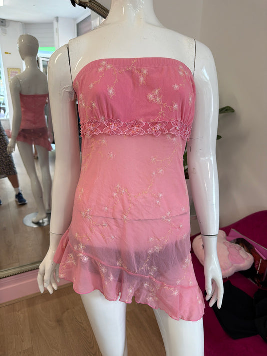 495 Pink mesh strapless top