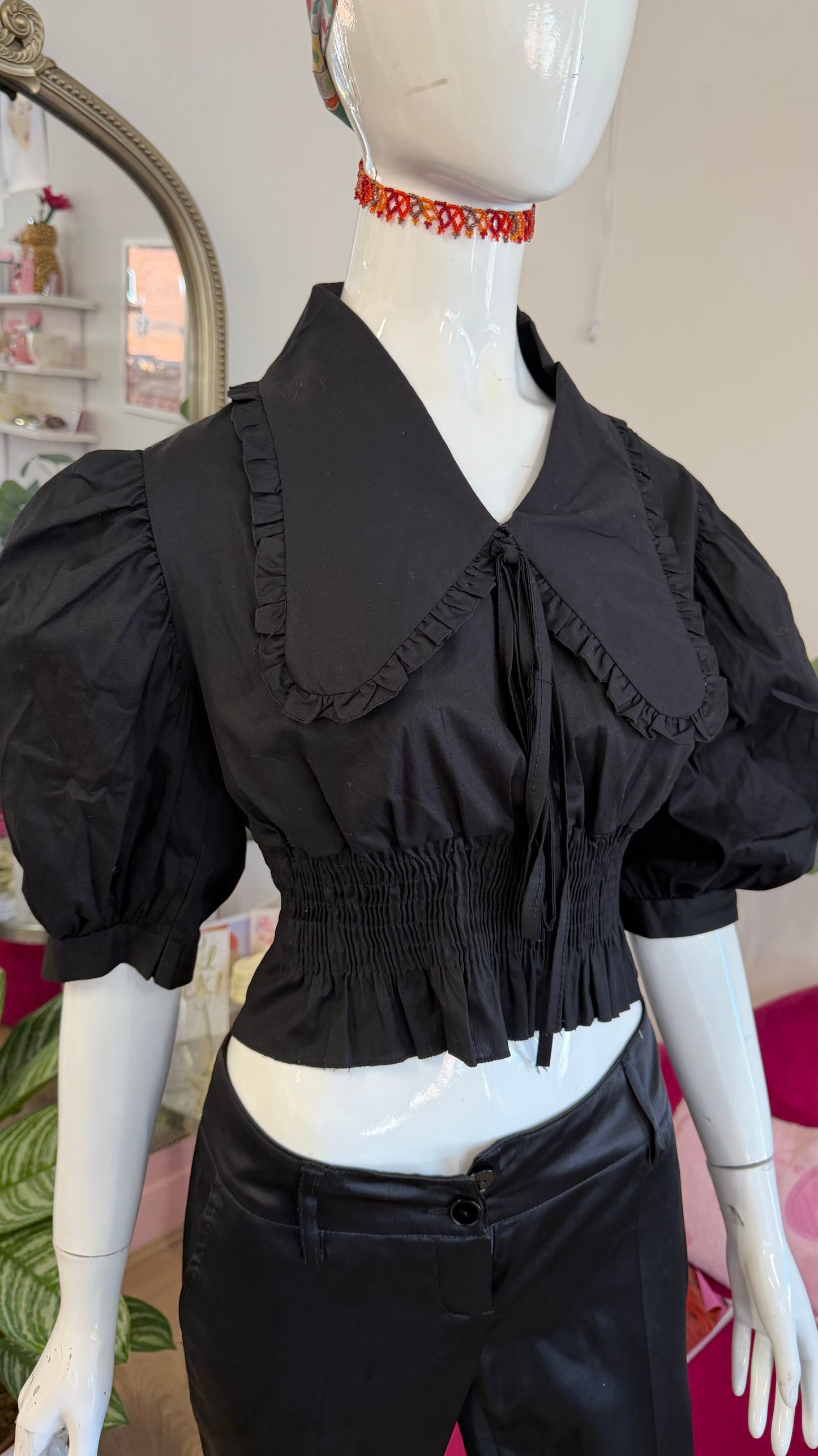 374 Sweet years black puff sleeve blouse