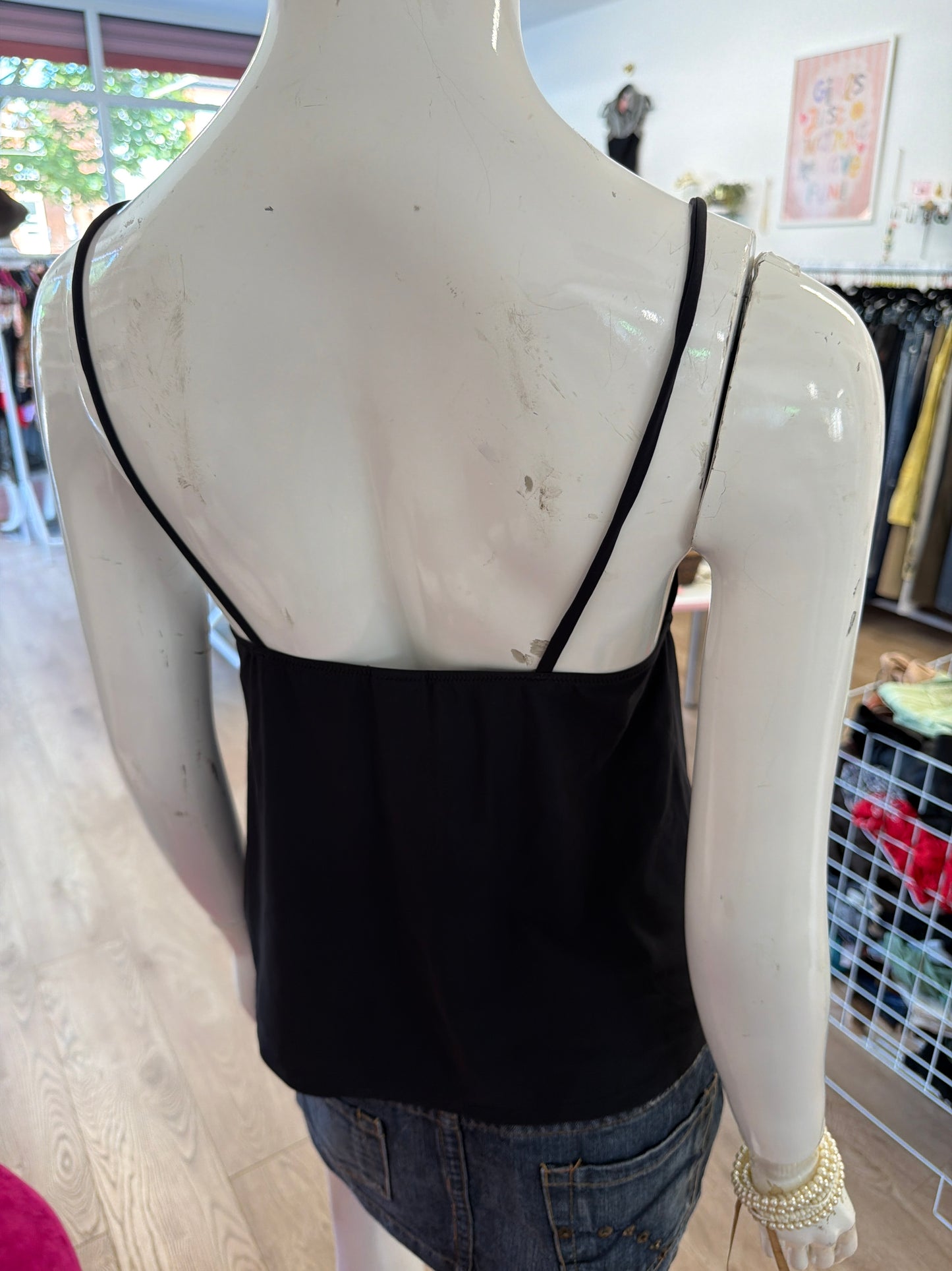 554 Black cami top with velvet