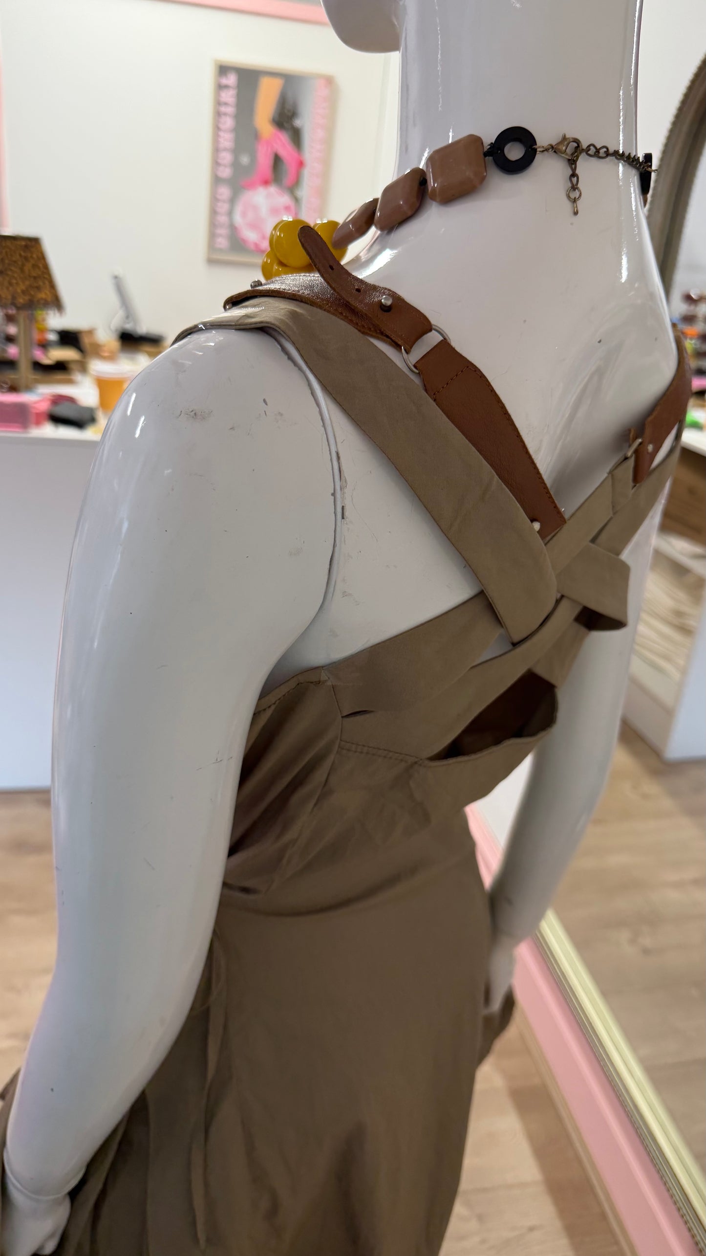 221 Beige strappy balloon dress