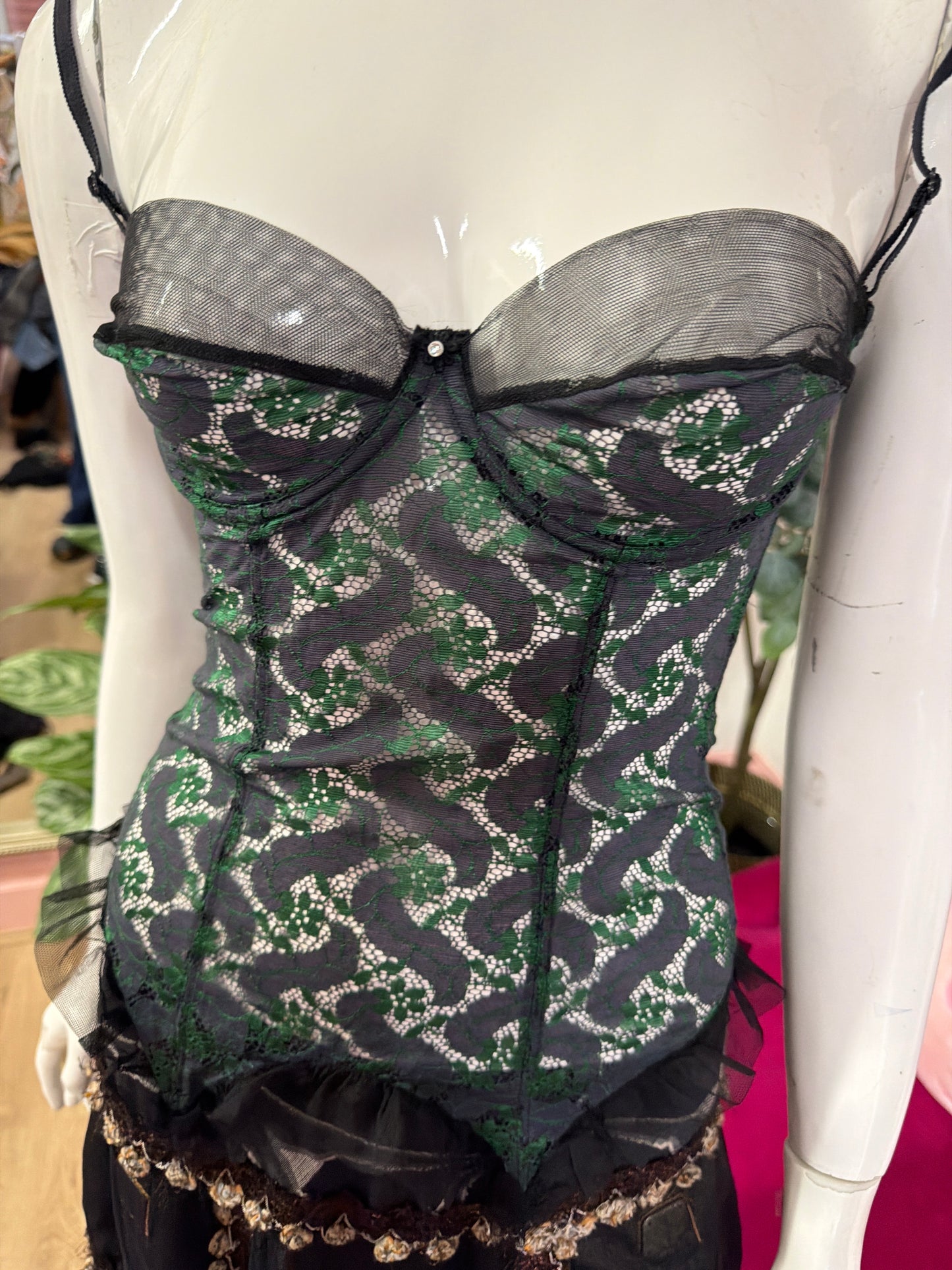 425 Green lace cami corset top