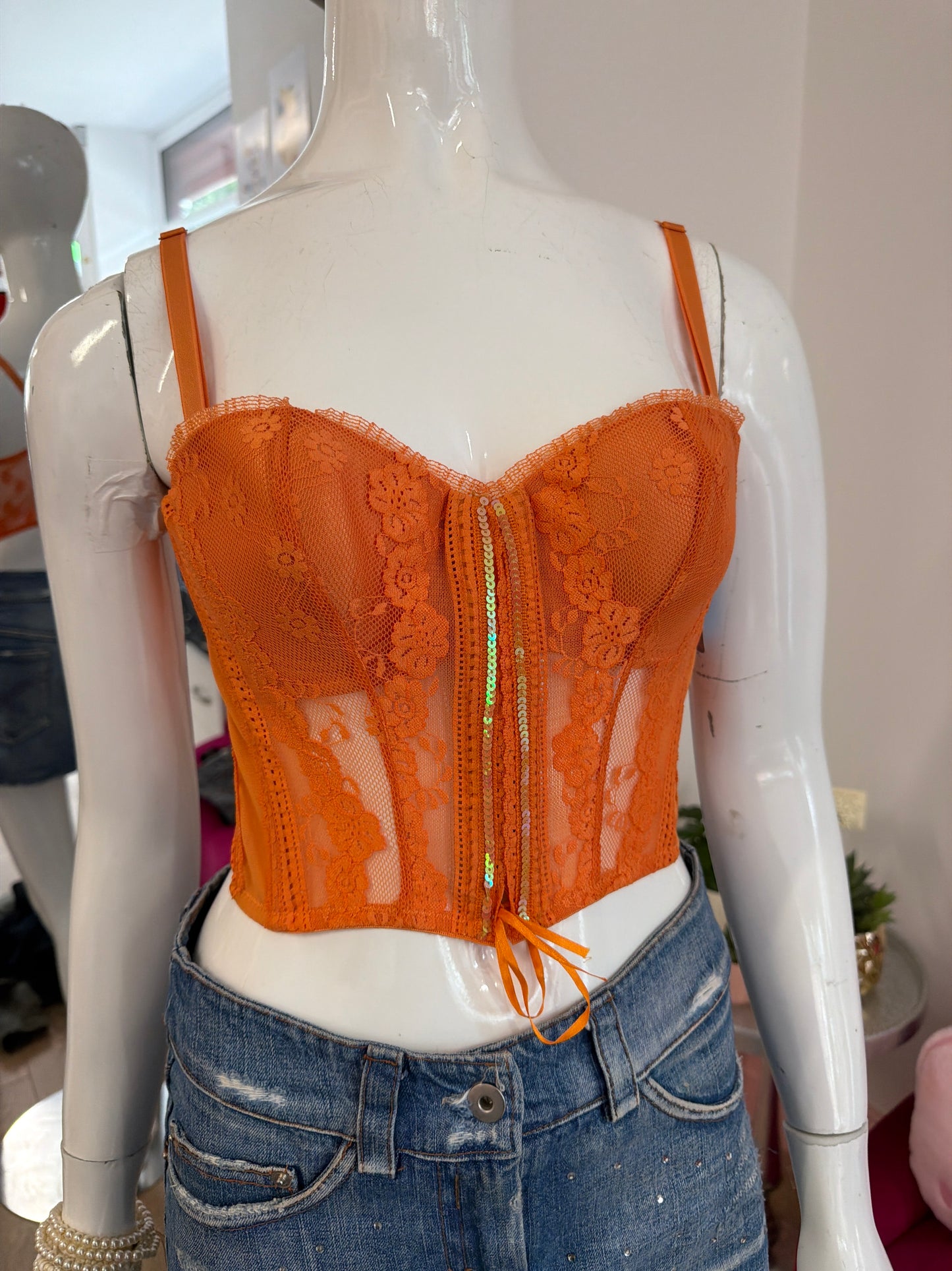 529 Orange lace corset