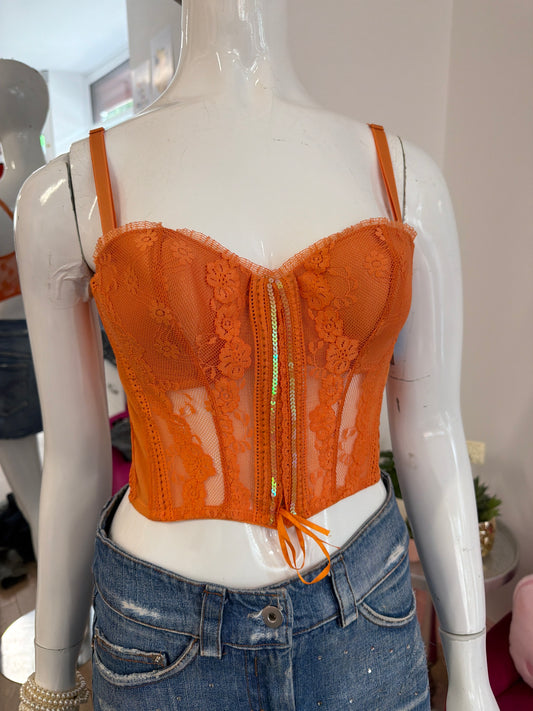 529 Orange lace corset