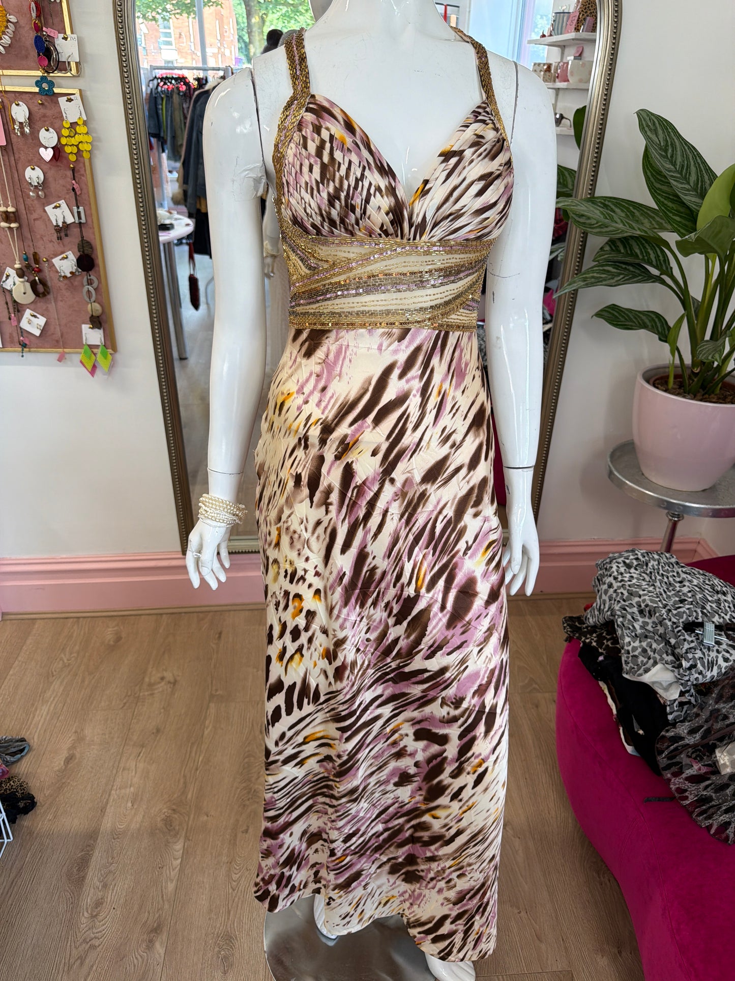 518 printed evening dress with embellishments