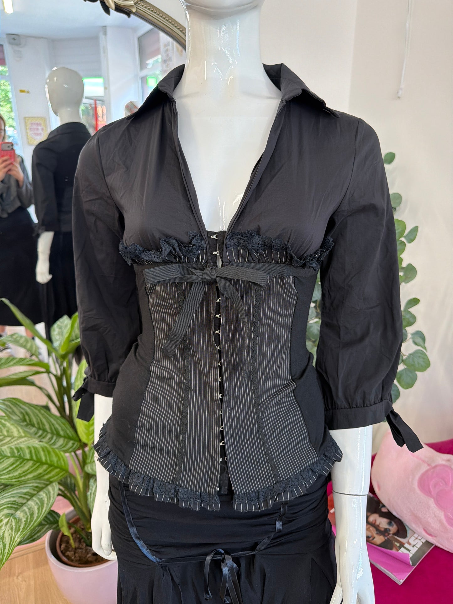 395 Black corset style pin stripe top