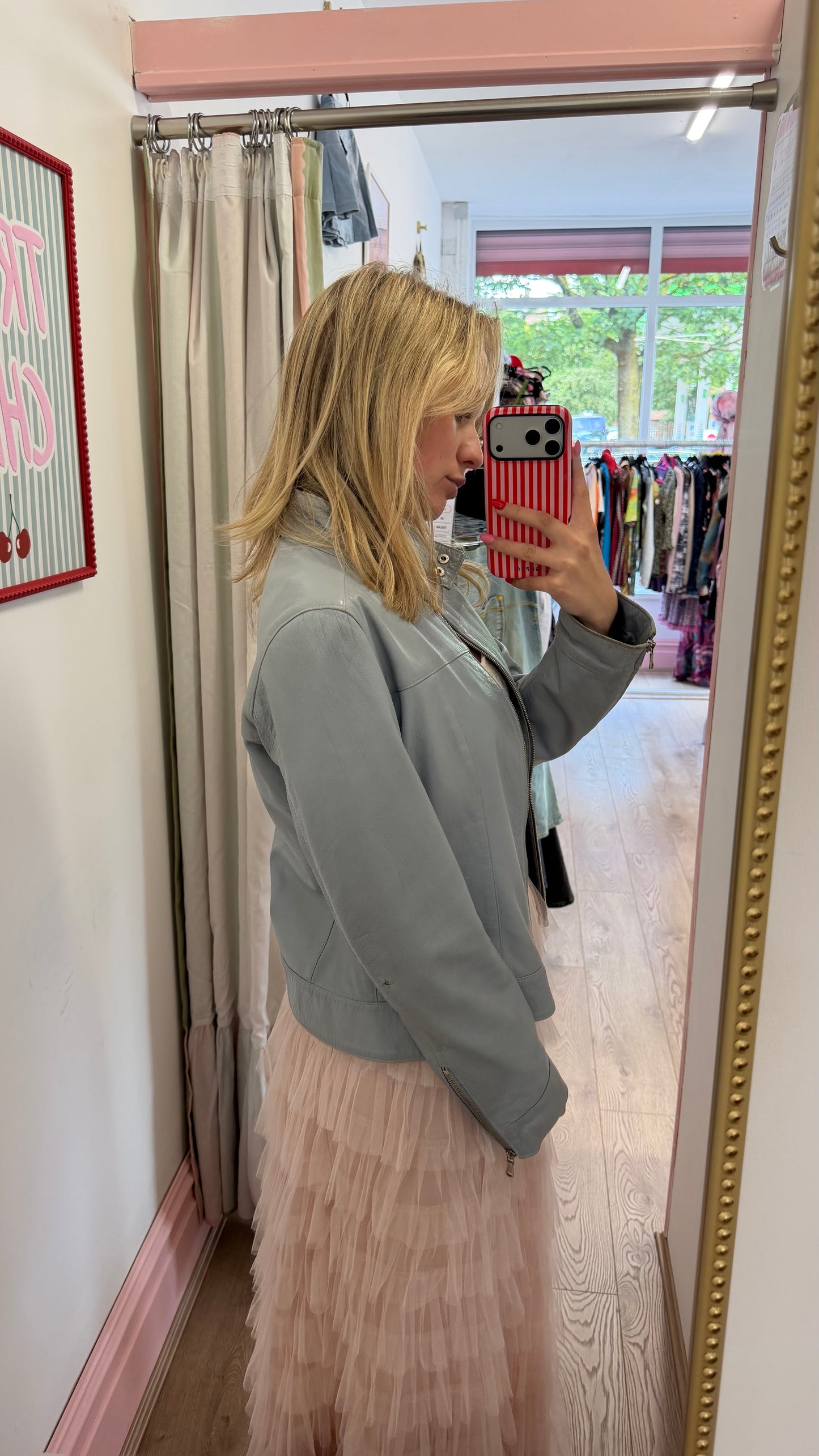 337 blue leather jacket