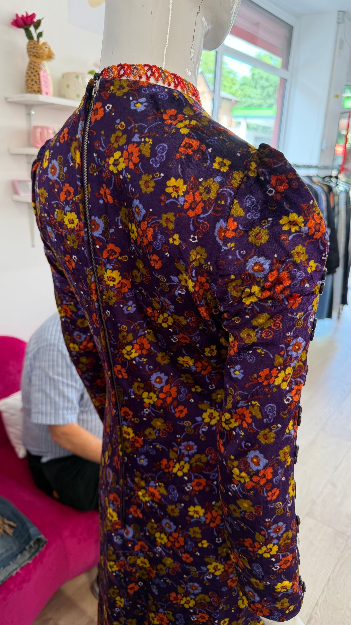 327 1970s purple floral long dress