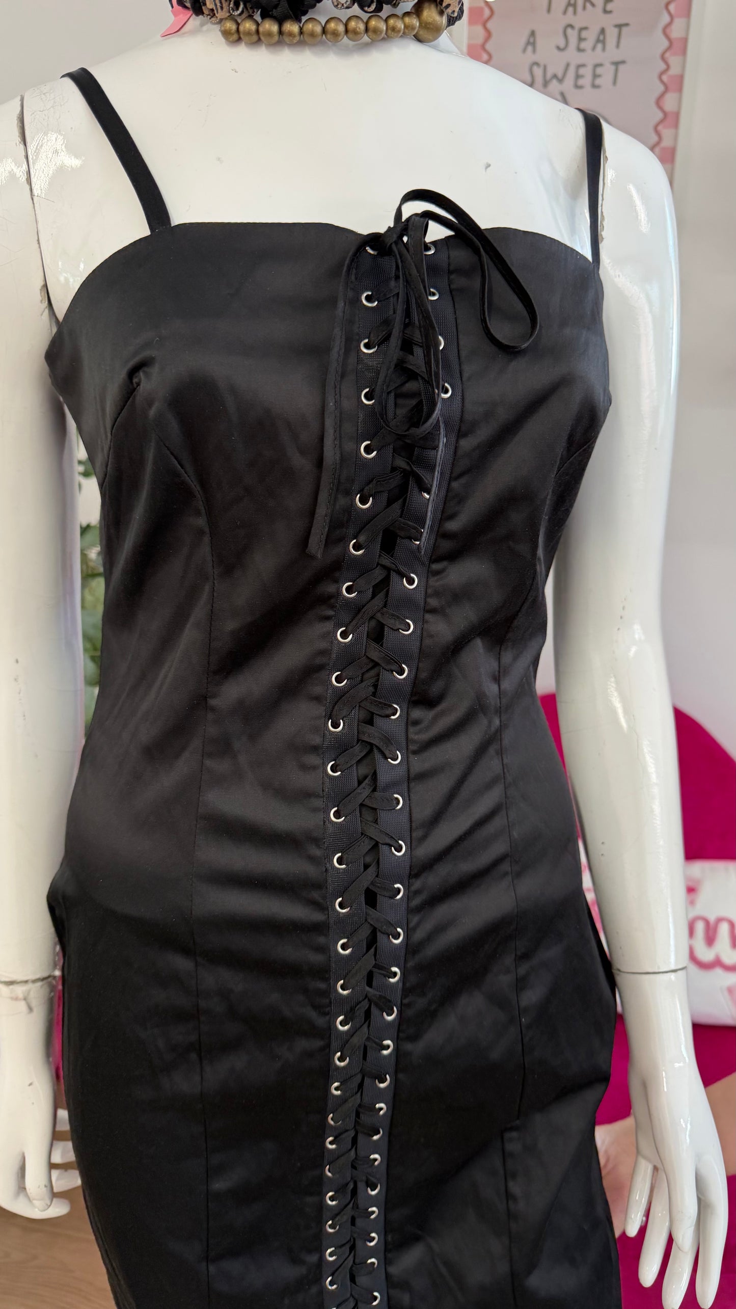 386 Satin lace up dress