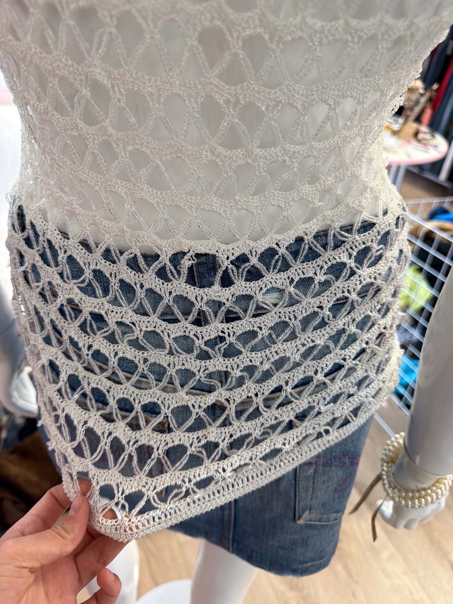526 White net beaded tank top
