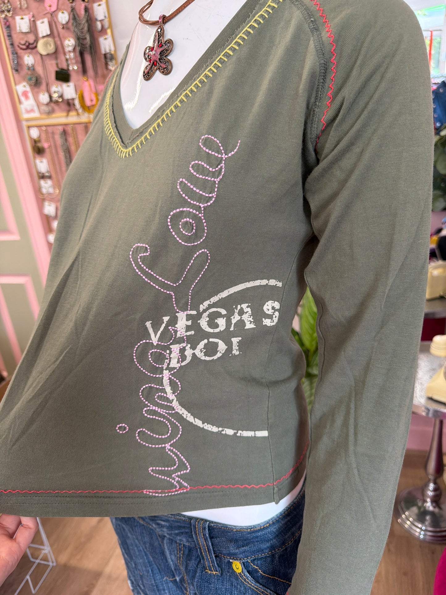 486 Khaki Green top
