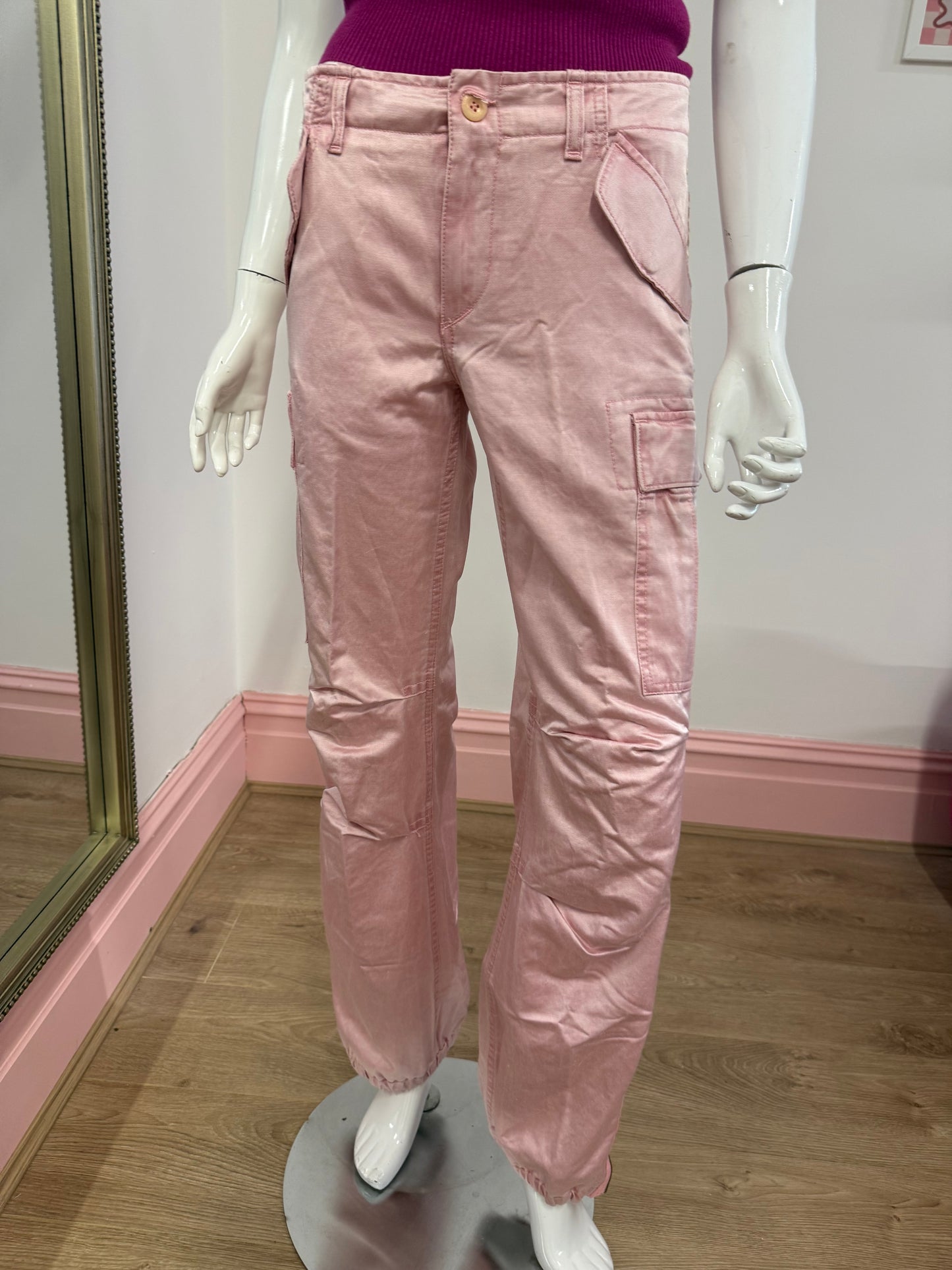 304 pink satin cargo pants