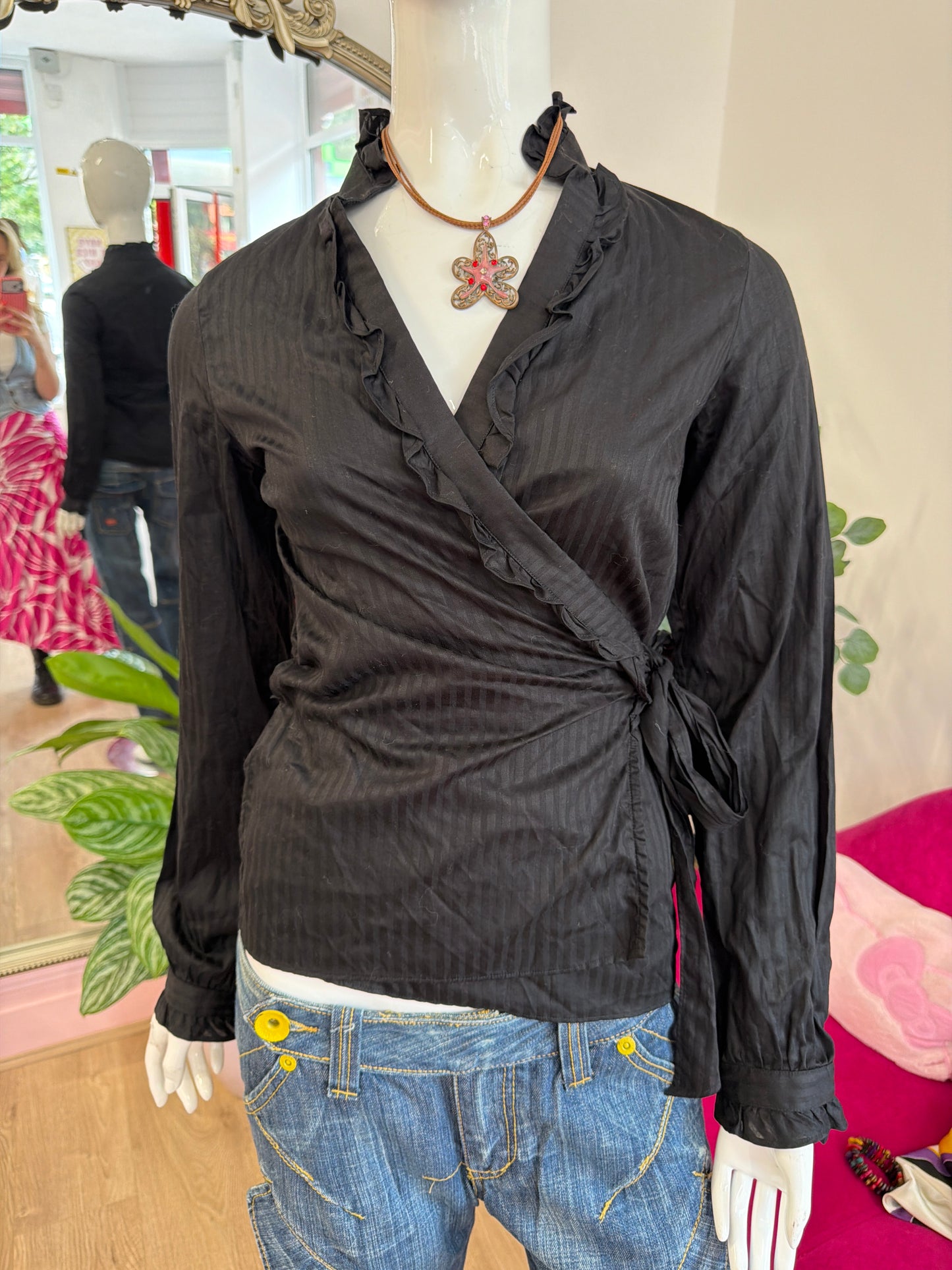 483 Massimo Dutti Black wrap shirt