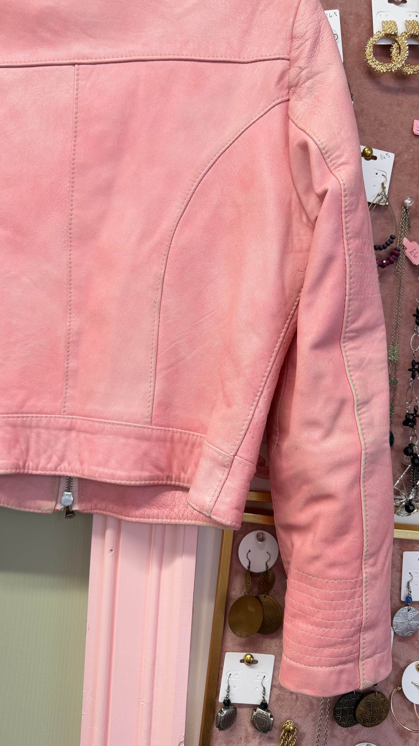 657 Pink soft leather jacket Size Uk 8/10