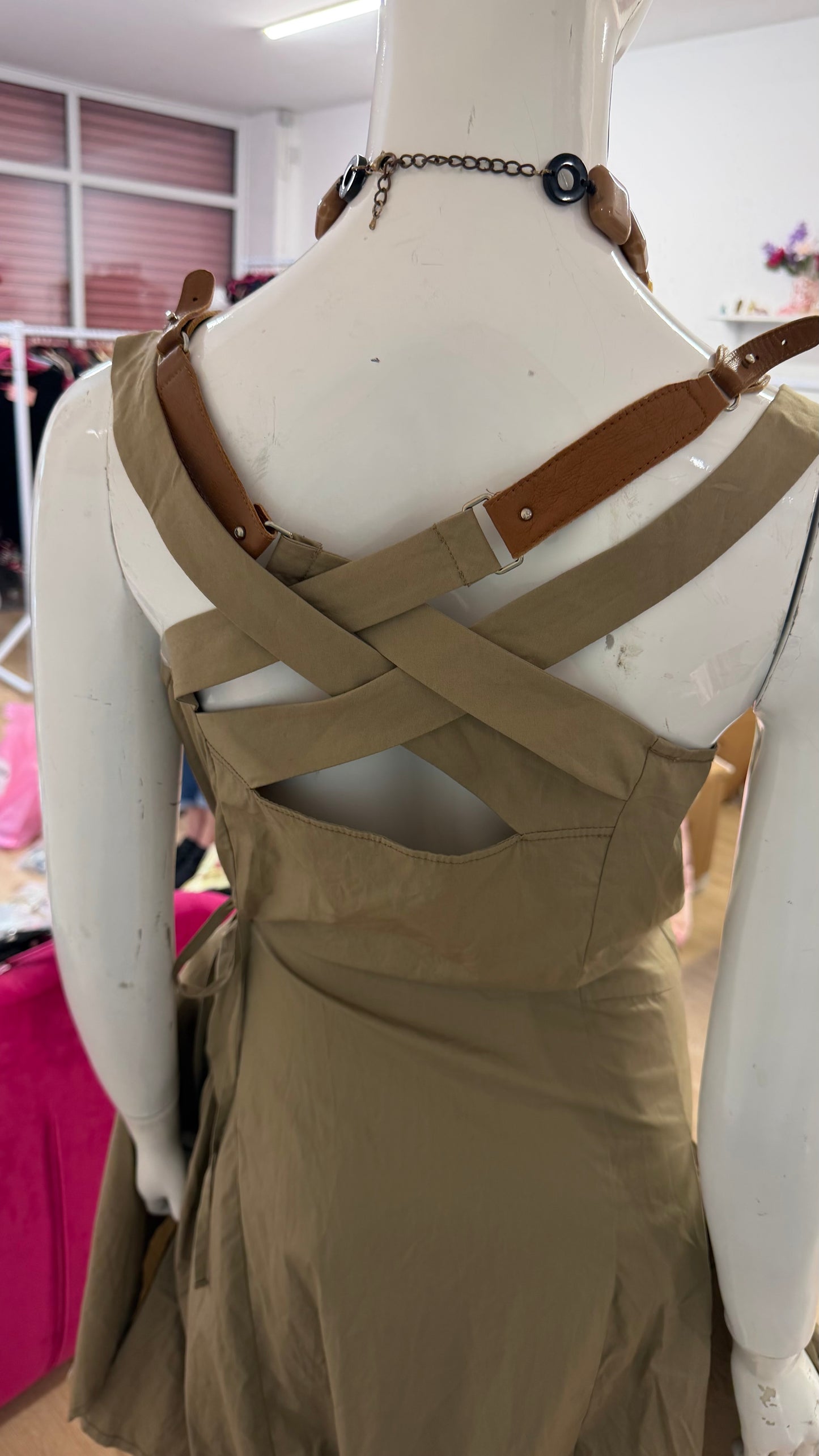 221 Beige strappy balloon dress