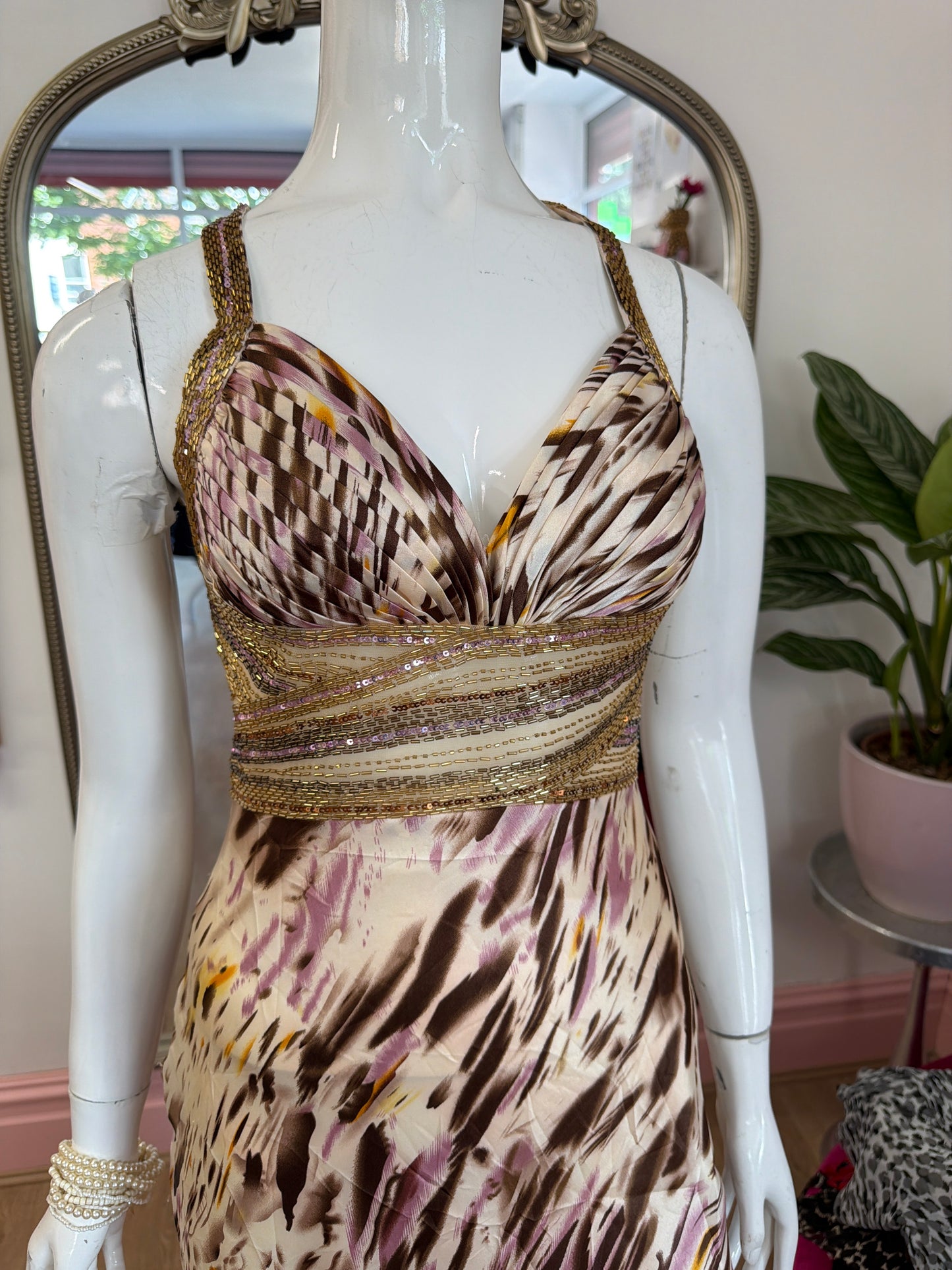 518 printed evening dress with embellishments