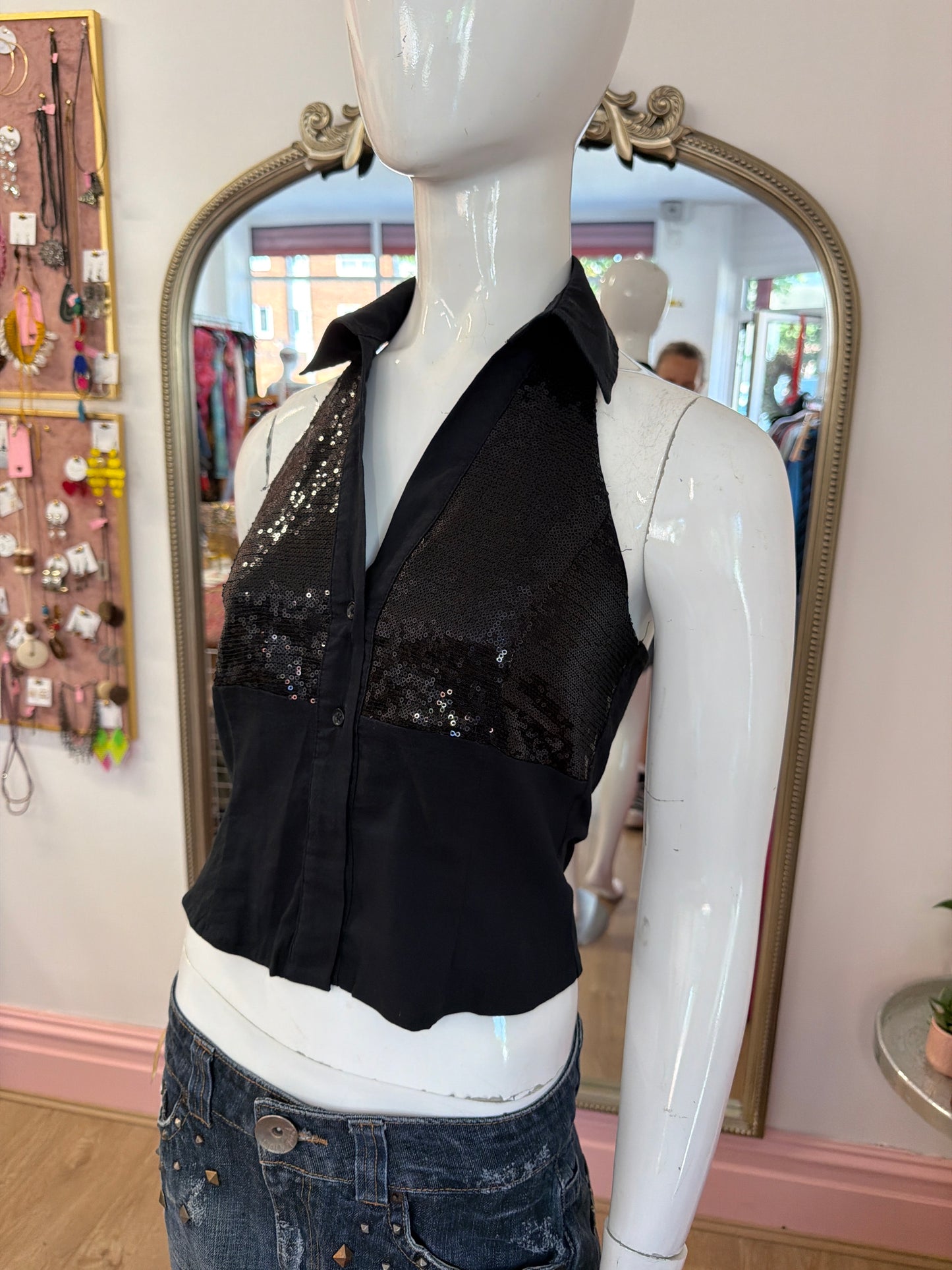 546 Black motivi sequin top