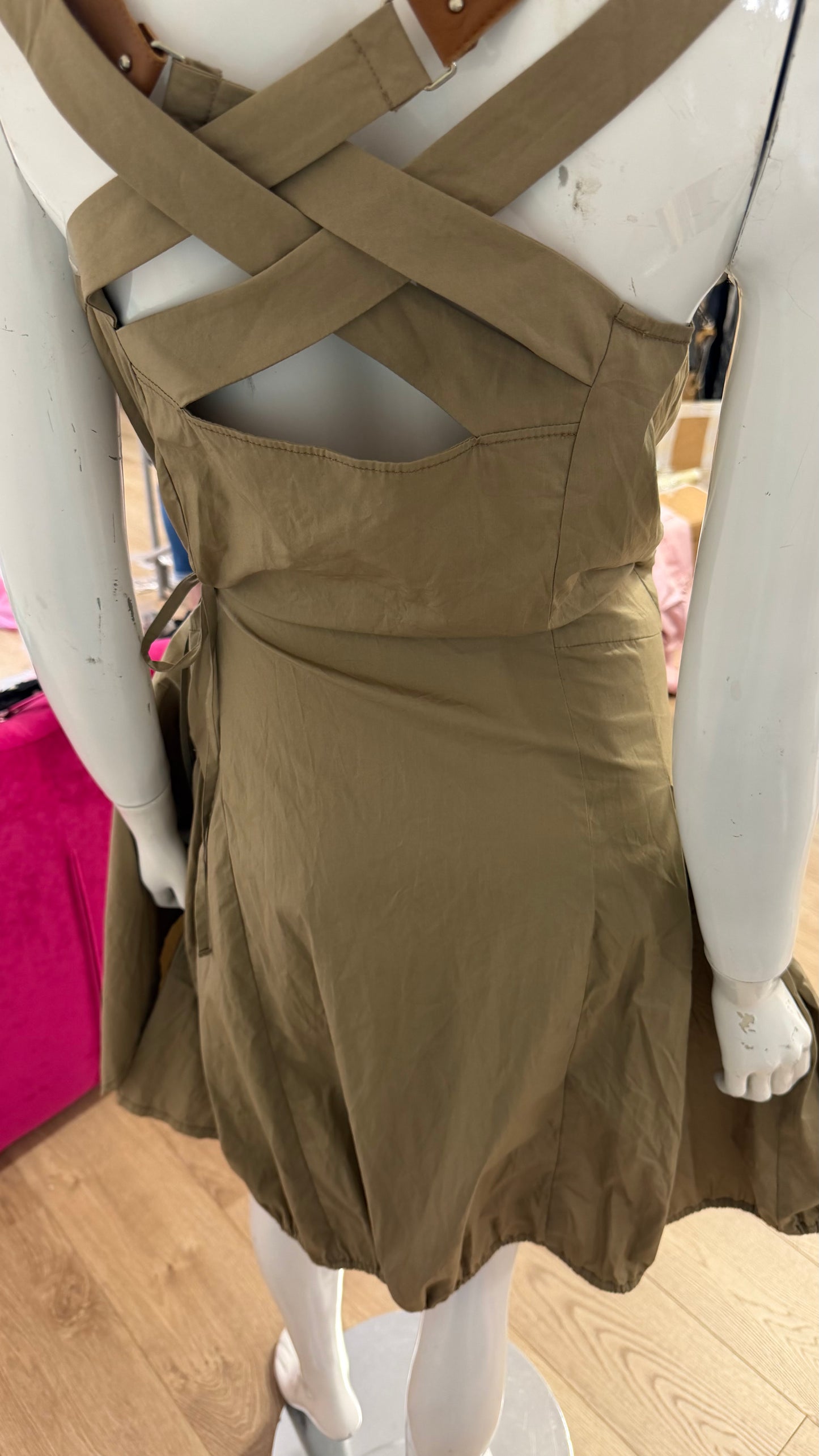 221 Beige strappy balloon dress