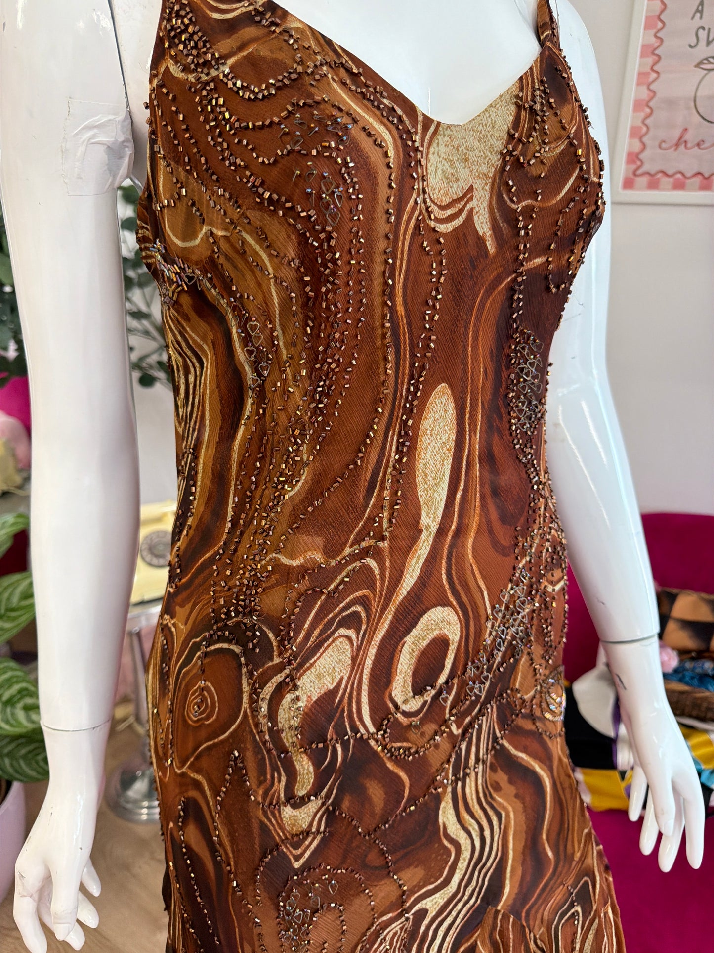 486 Brown dress with embellishments