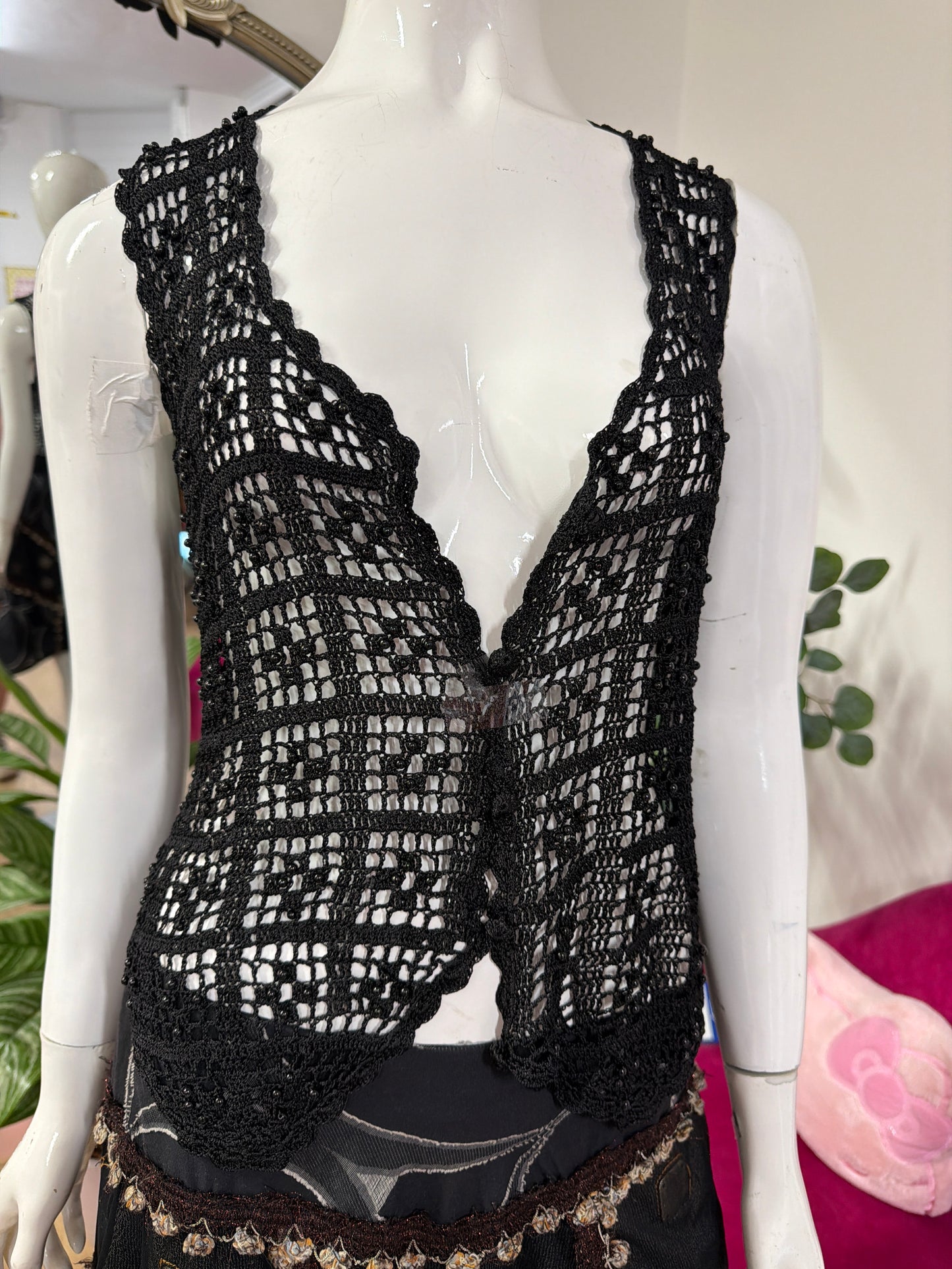 427 Black net beaded waistcoat