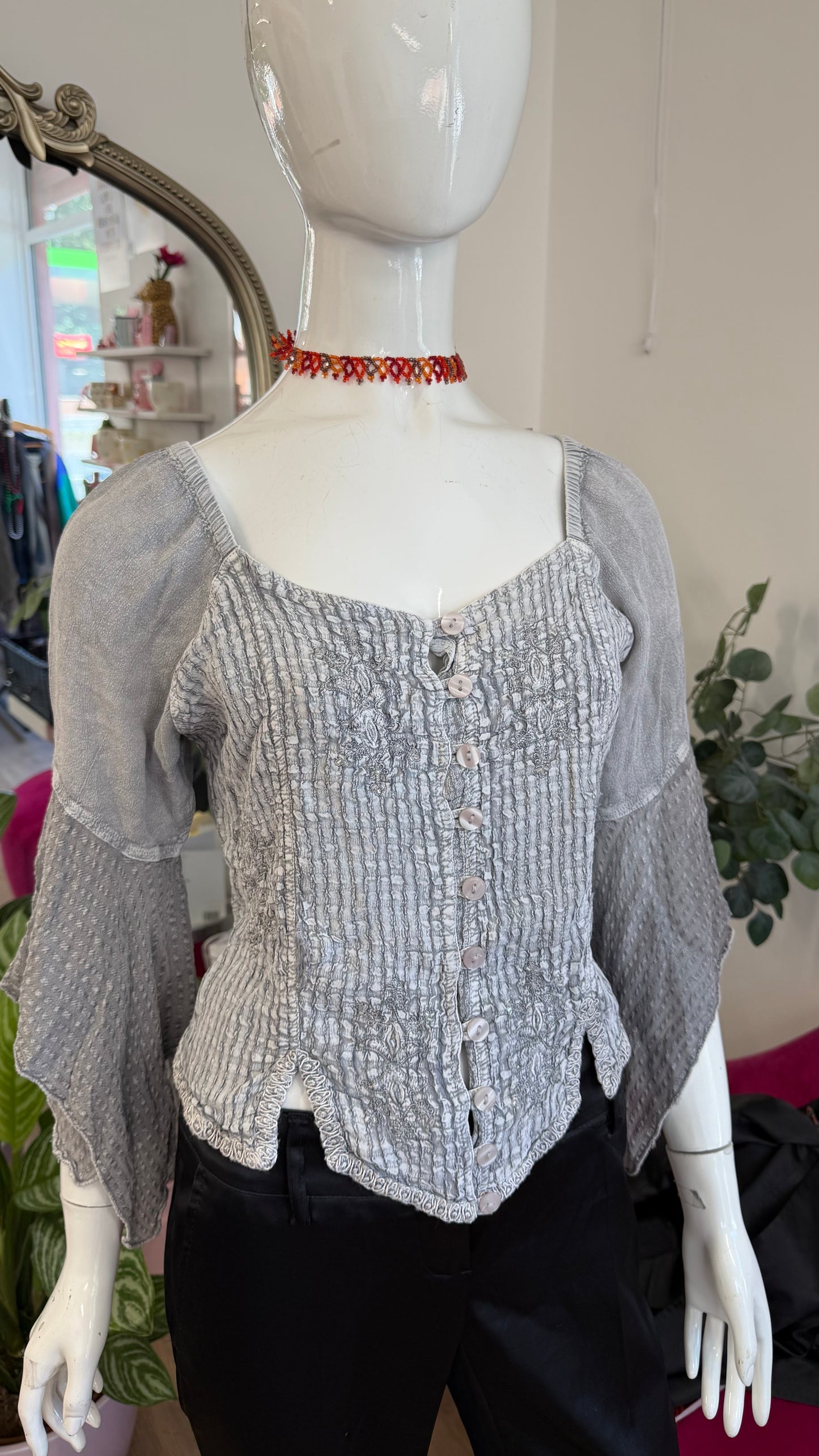 380 Grey button up shirt free size