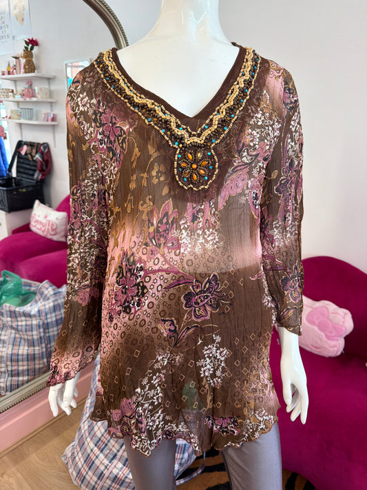 608 Brown sheer top Size M/L