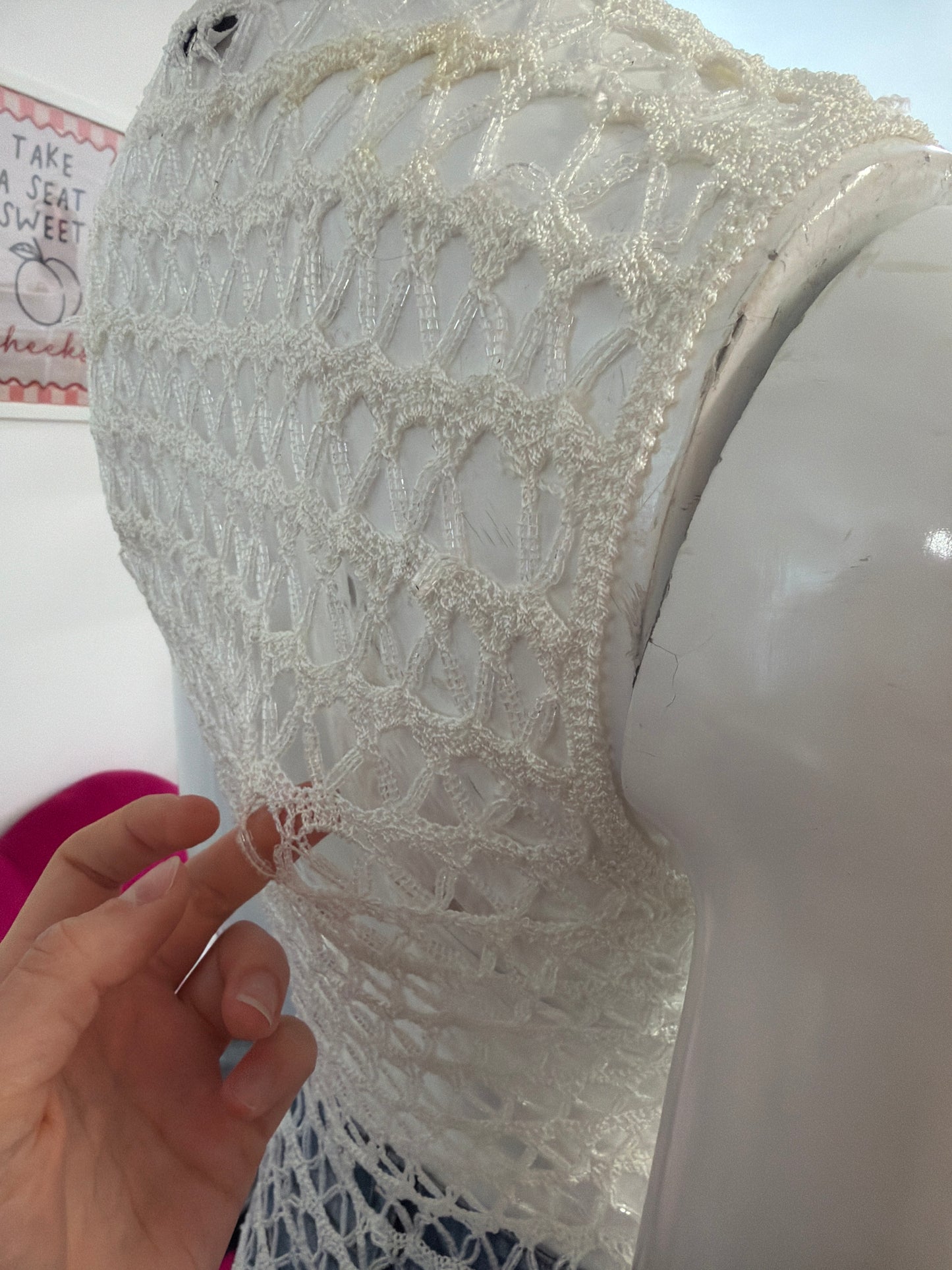 526 White net beaded tank top