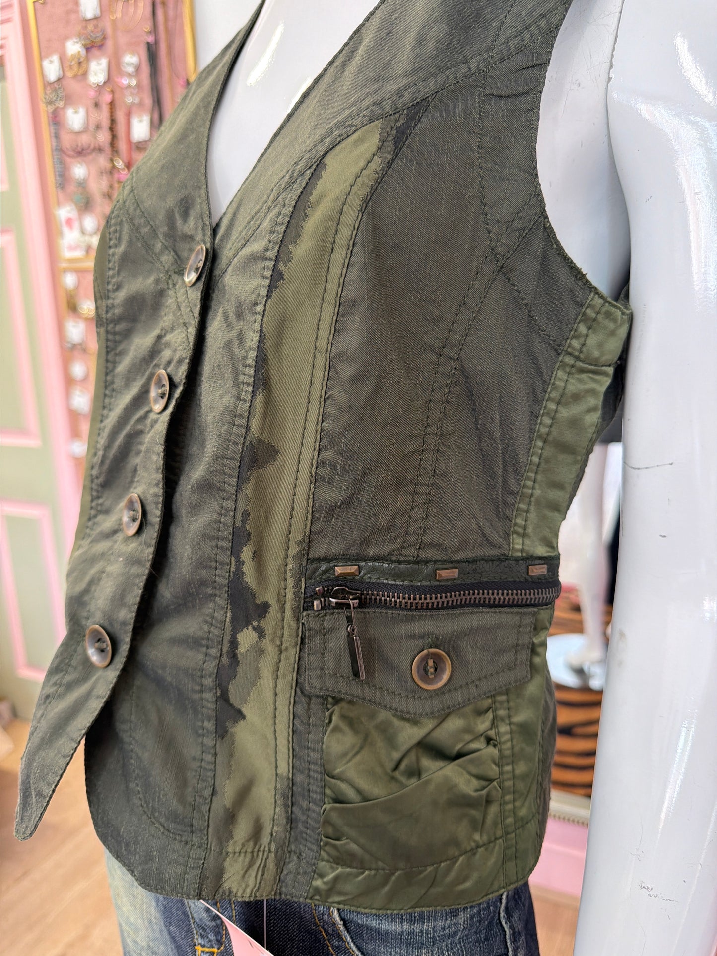 651 BIBA Camo waistcoat size Uk 10 fits oversized